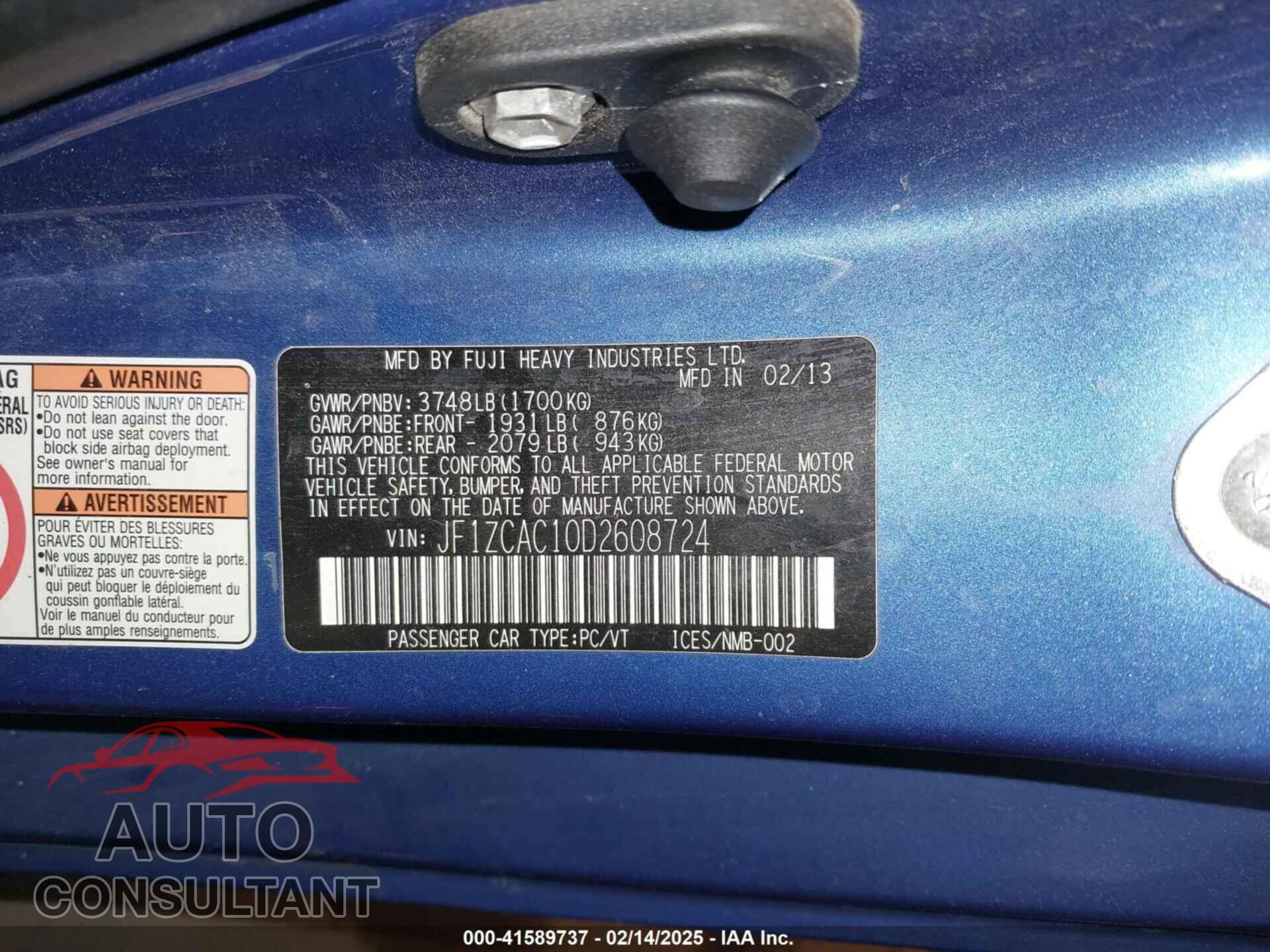 SUBARU BRZ 2013 - JF1ZCAC10D2608724