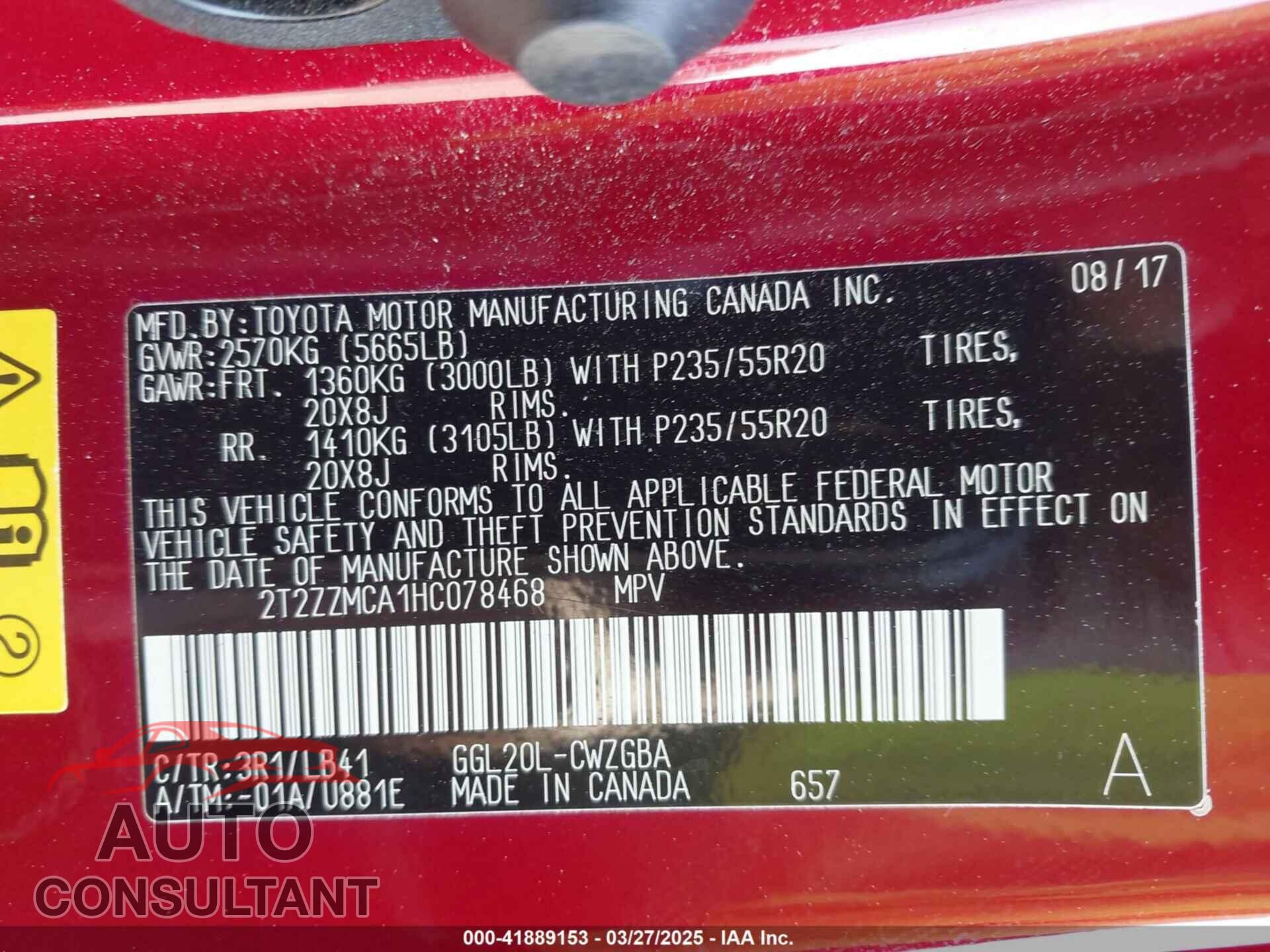 LEXUS RX 350 2017 - 2T2ZZMCA1HC078468