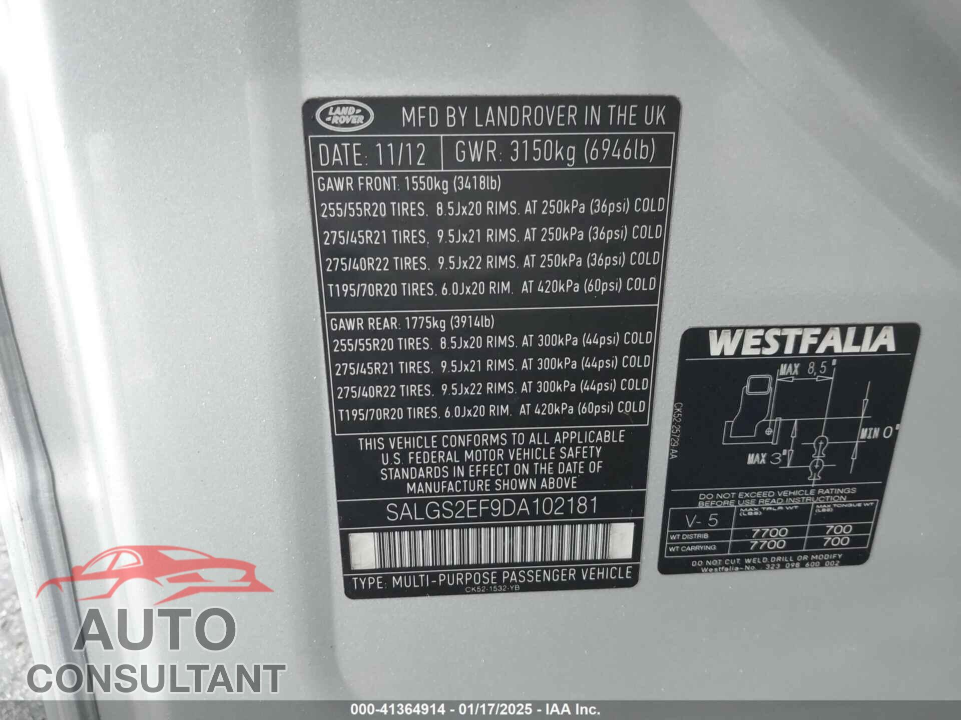 LAND ROVER RANGE ROVER 2013 - SALGS2EF9DA102181