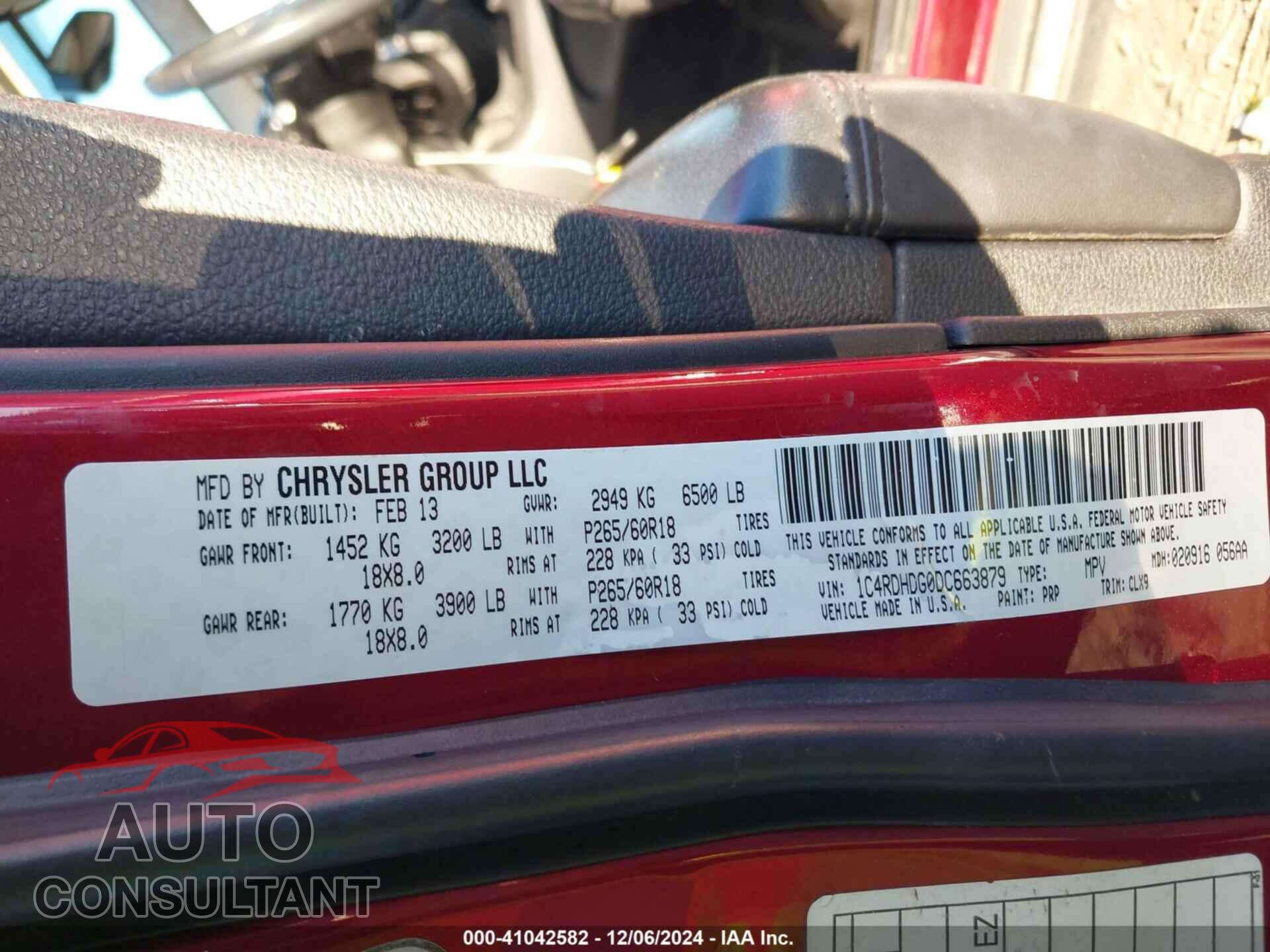 DODGE DURANGO 2013 - 1C4RDHDG0DC663879