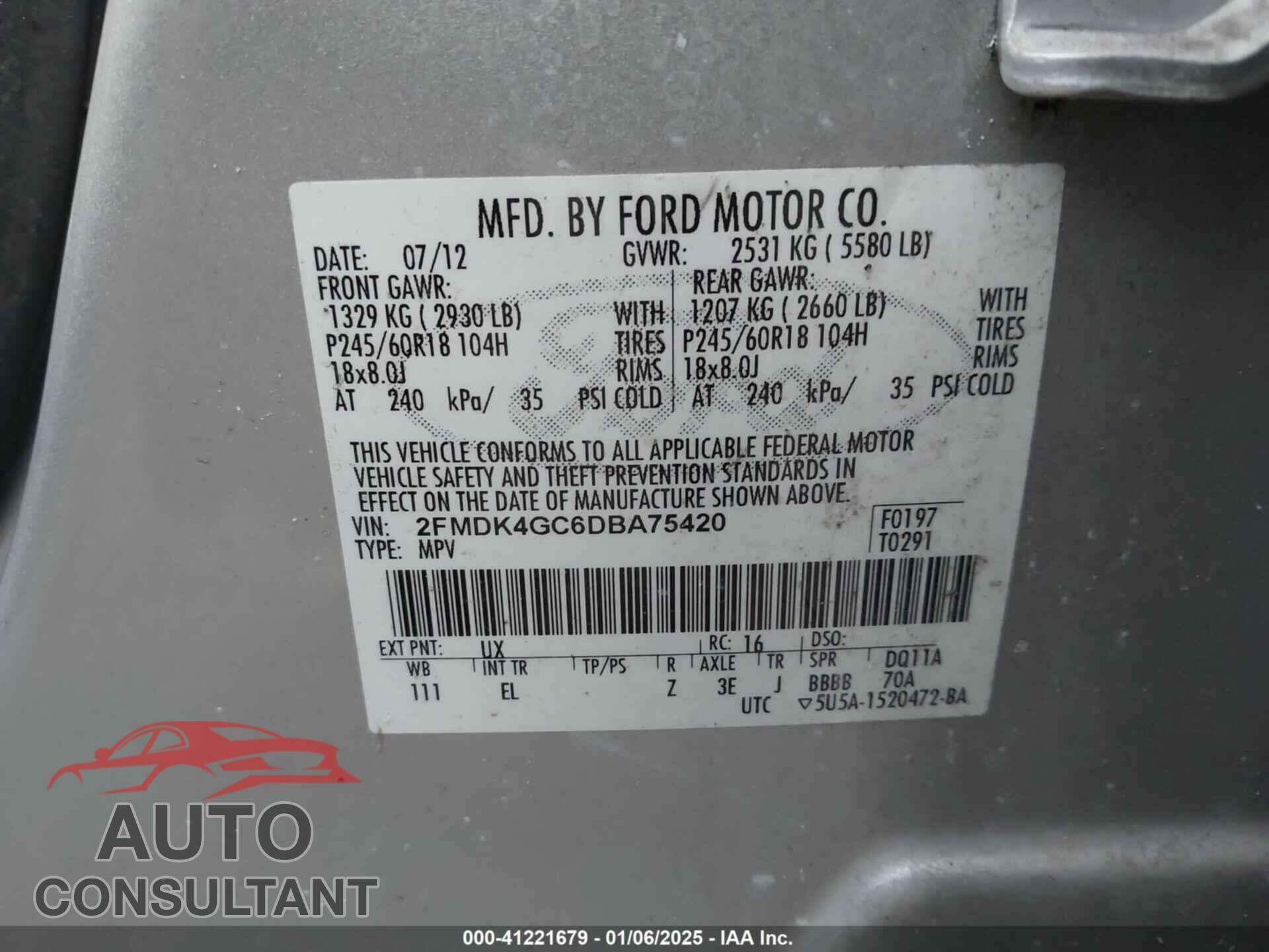 FORD EDGE 2013 - 2FMDK4GC6DBA75420