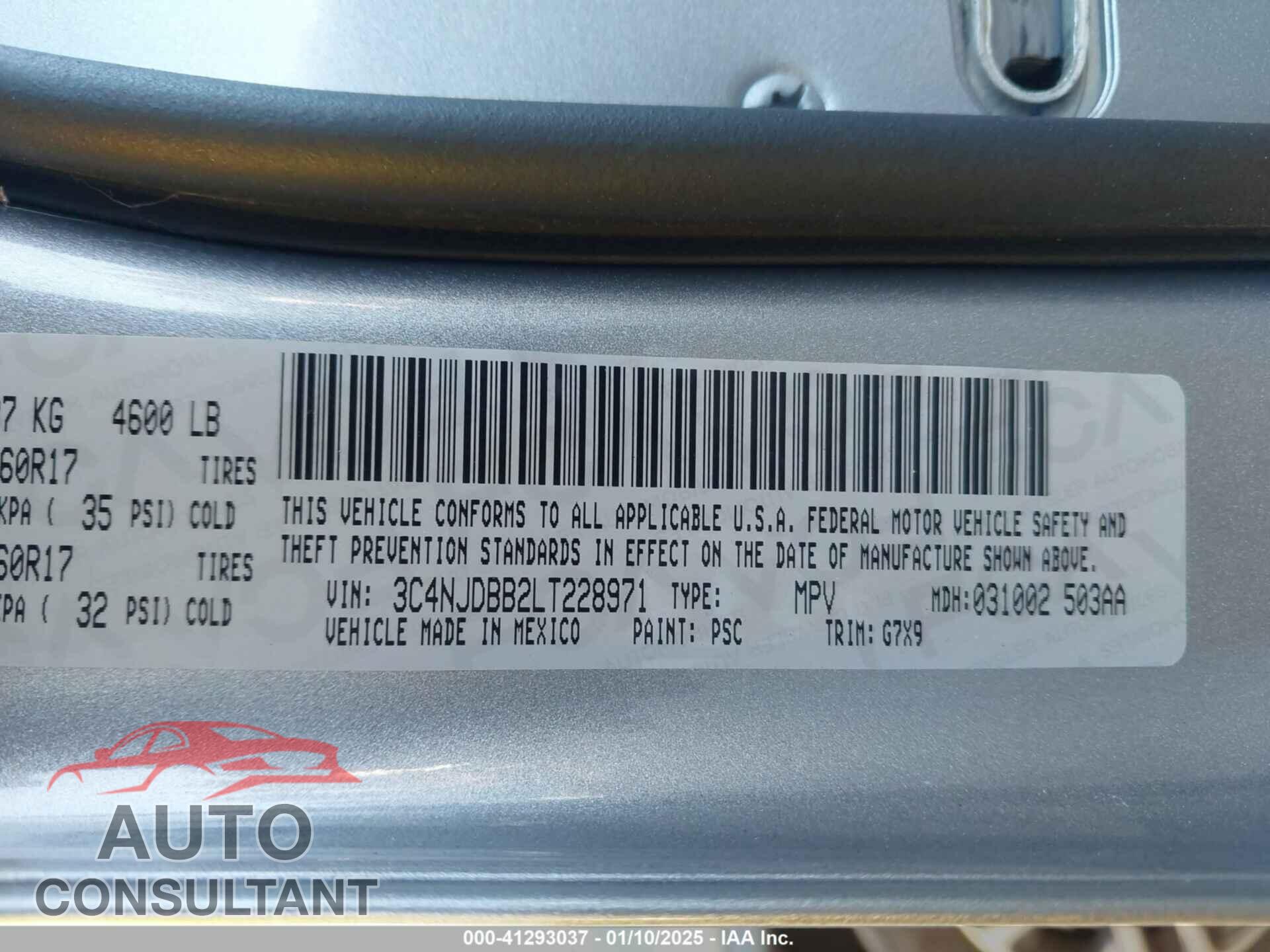 JEEP COMPASS 2020 - 3C4NJDBB2LT228971
