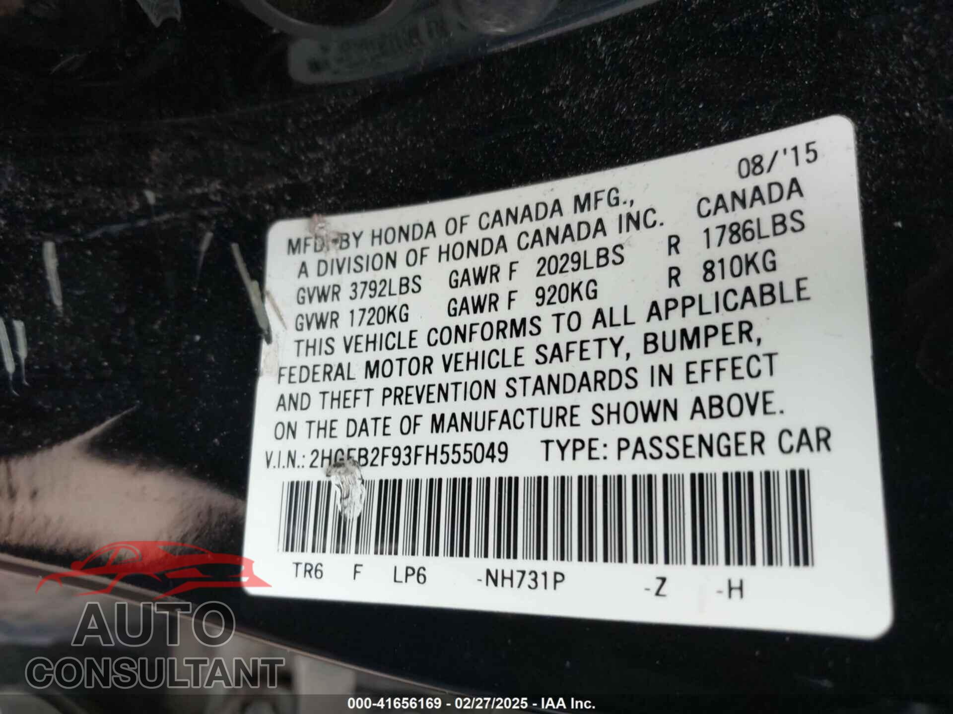 HONDA CIVIC 2015 - 2HGFB2F93FH555049