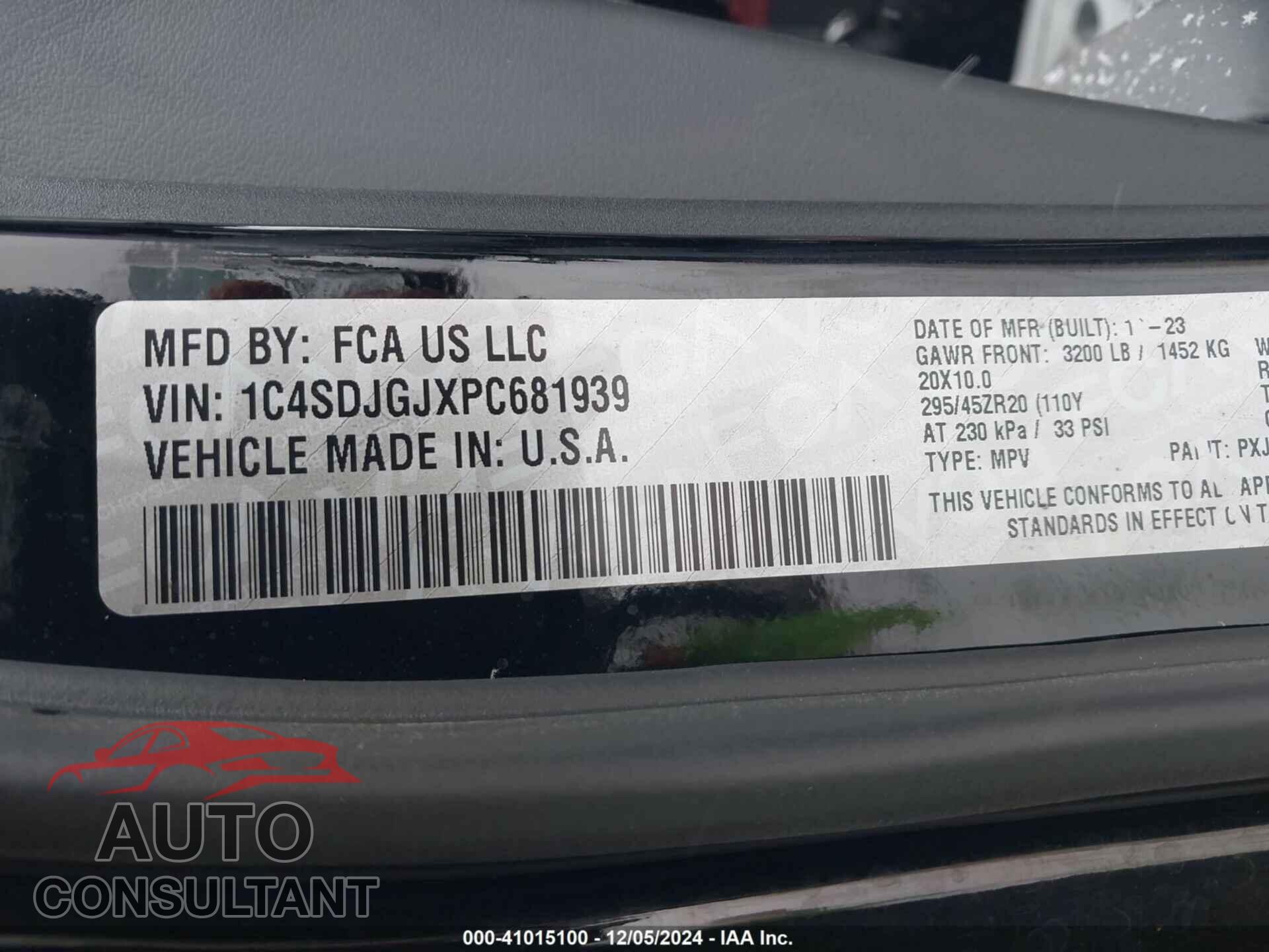 DODGE DURANGO 2023 - 1C4SDJGJXPC681939