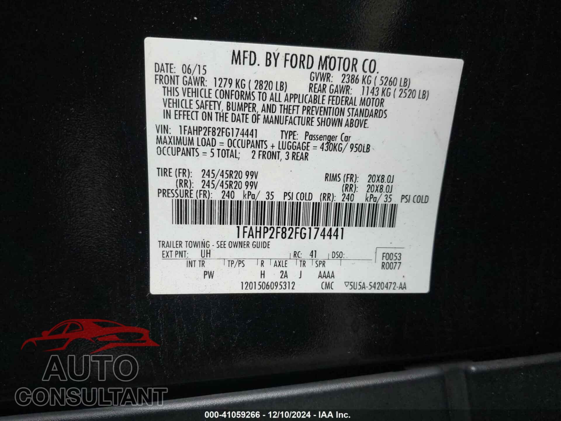 FORD TAURUS 2015 - 1FAHP2F82FG174441
