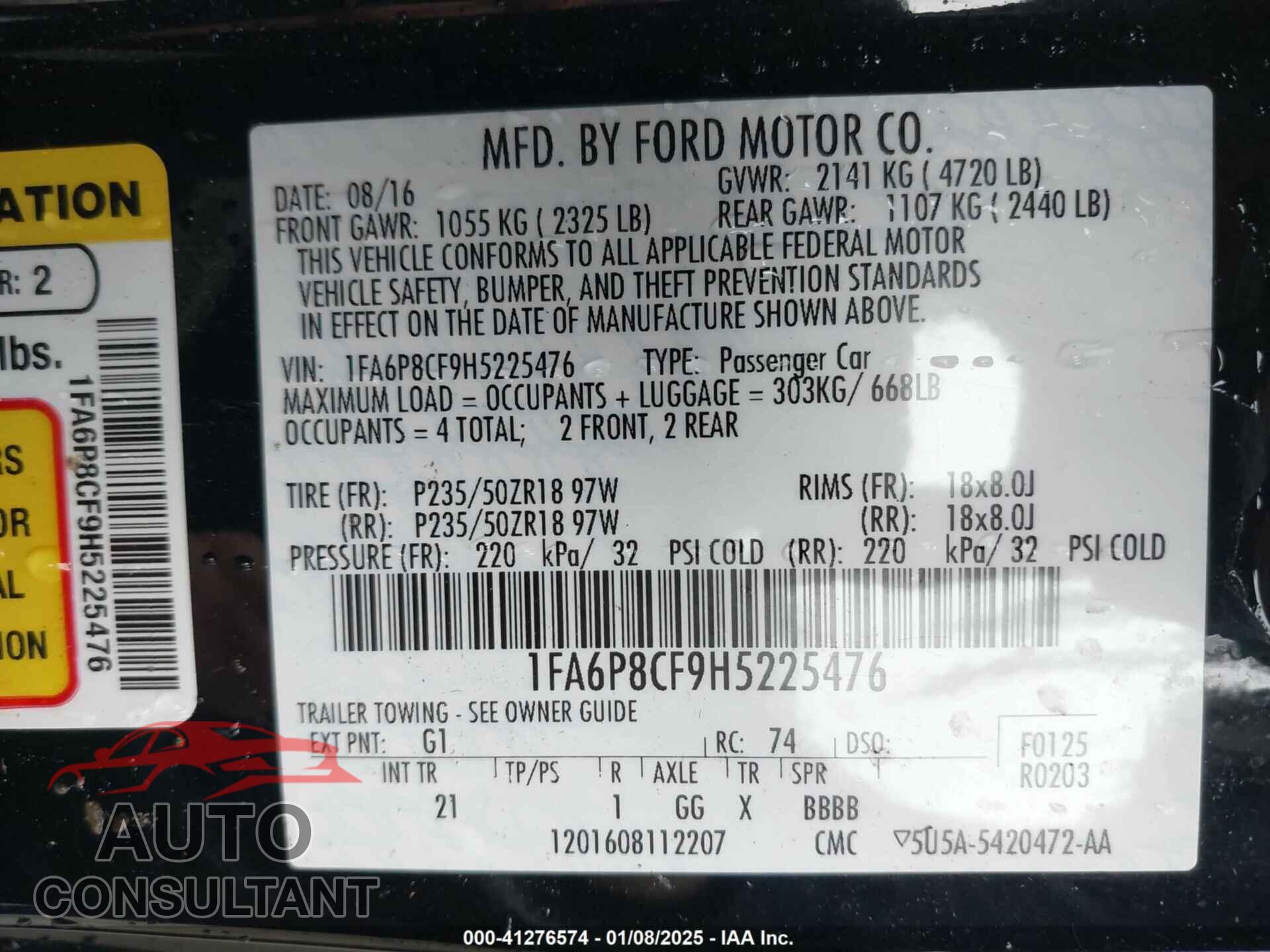 FORD MUSTANG 2017 - 1FA6P8CF9H5225476