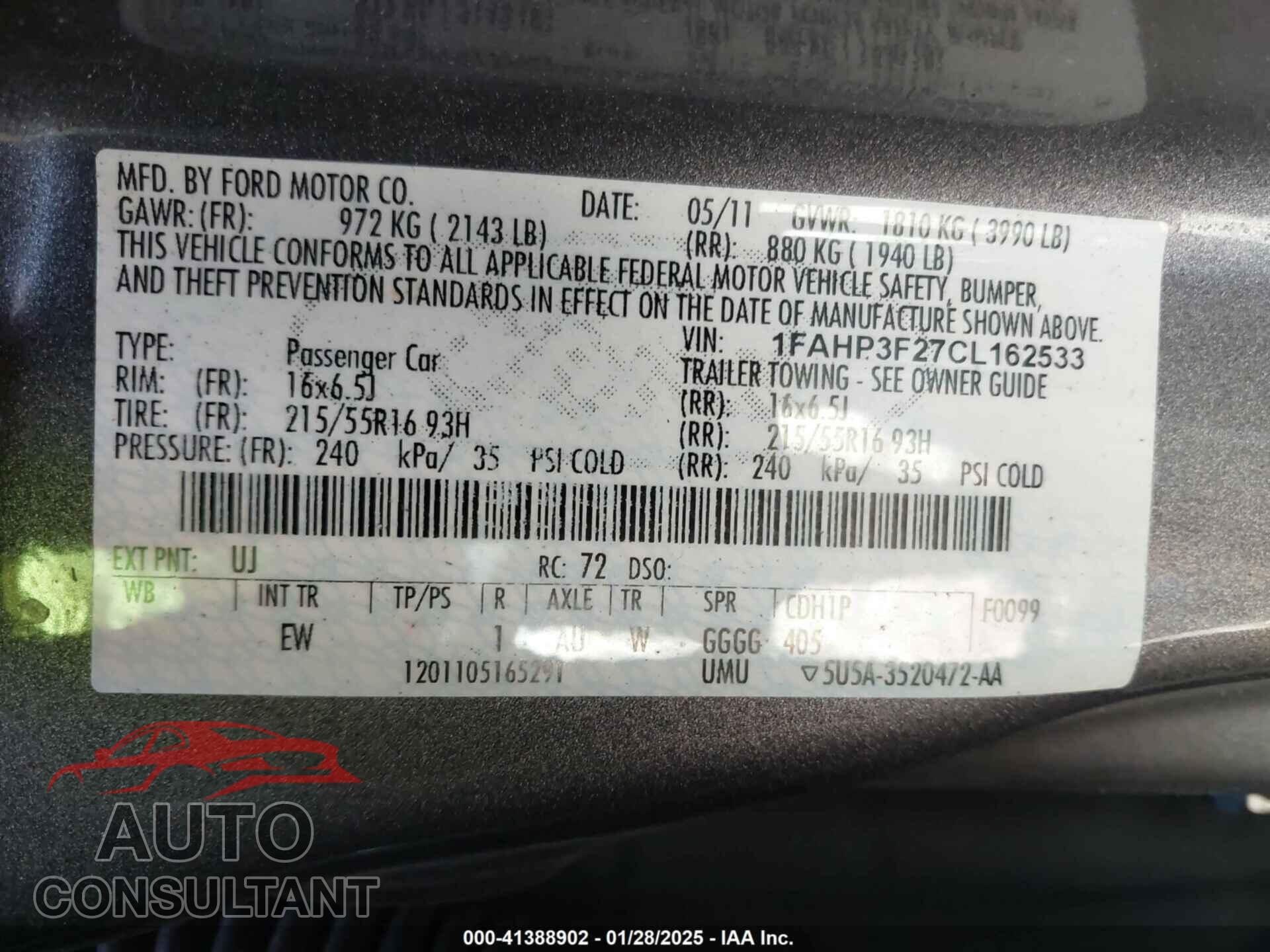 FORD FOCUS 2012 - 1FAHP3F27CL162533