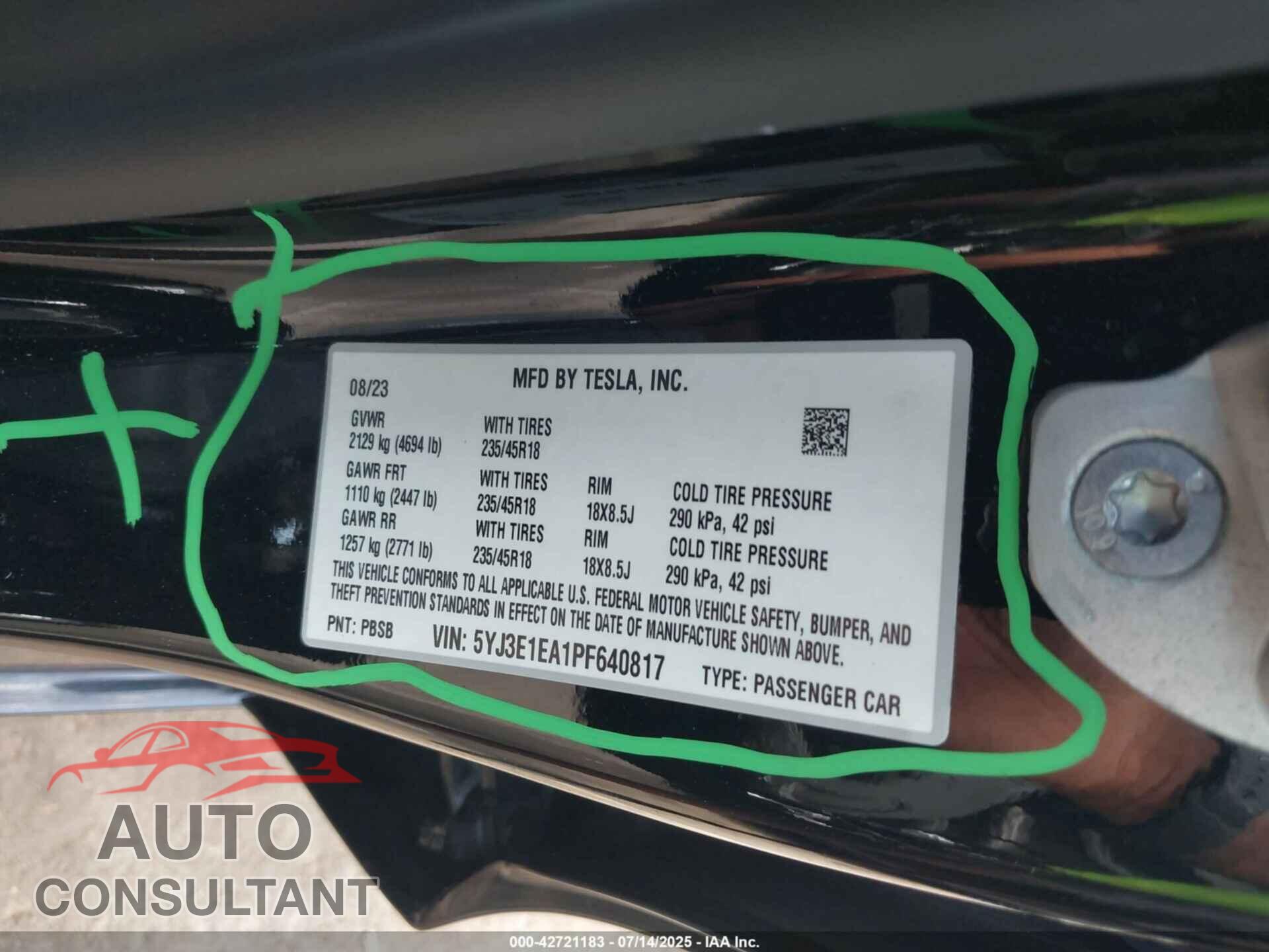 TESLA MODEL 3 2023 - 5YJ3E1EA1PF640817