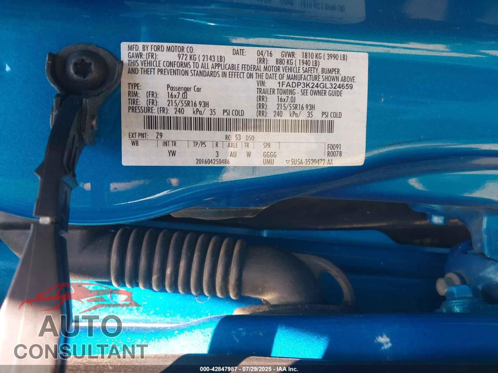 FORD FOCUS 2016 - 1FADP3K24GL324659