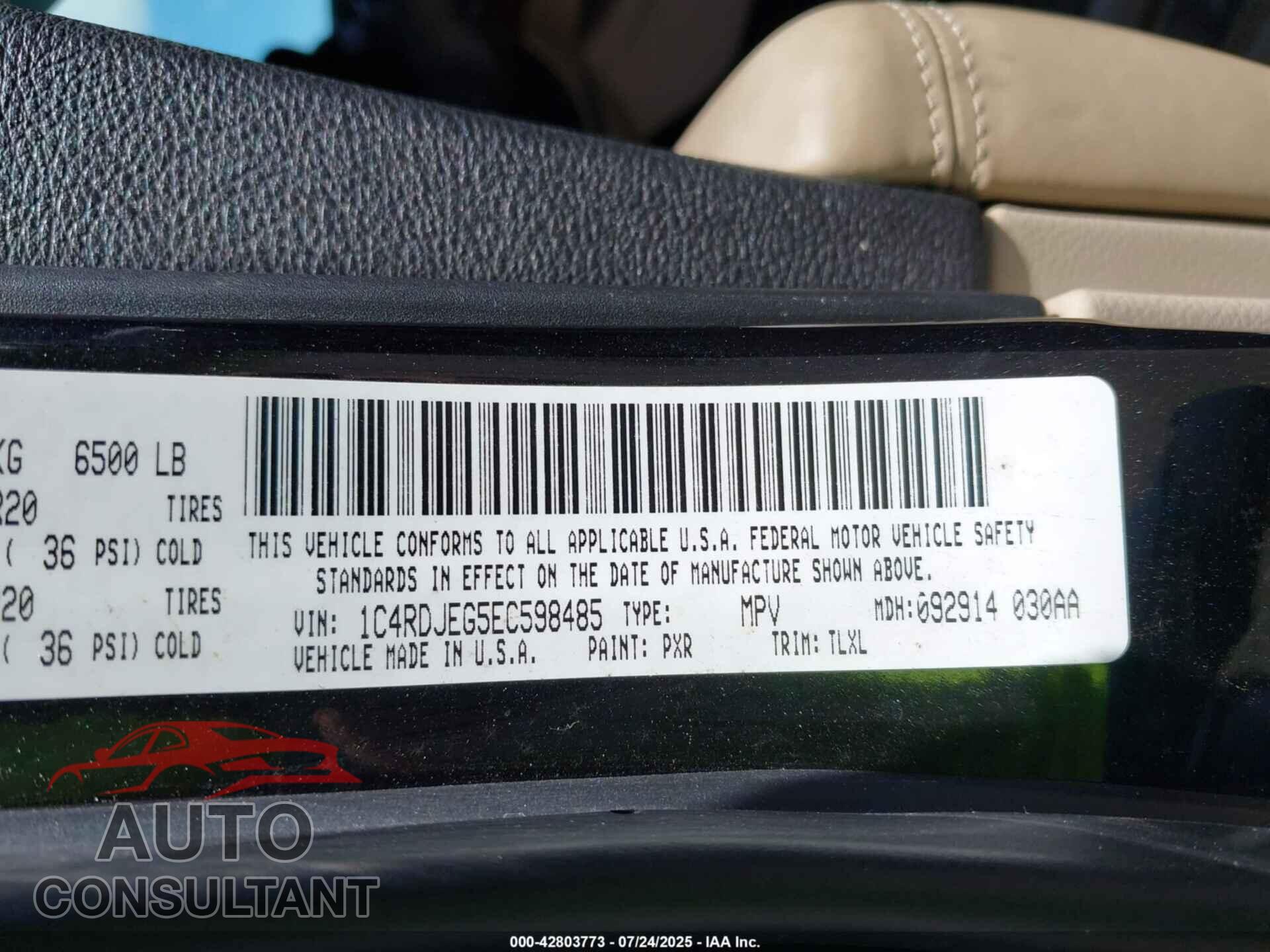 DODGE DURANGO 2014 - 1C4RDJEG5EC598485