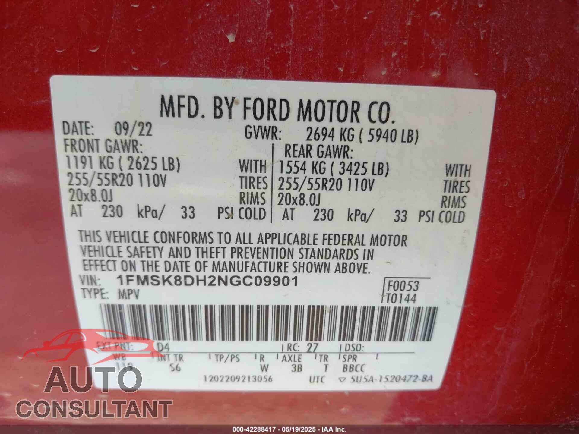 FORD EXPLORER 2022 - 1FMSK8DH2NGC09901