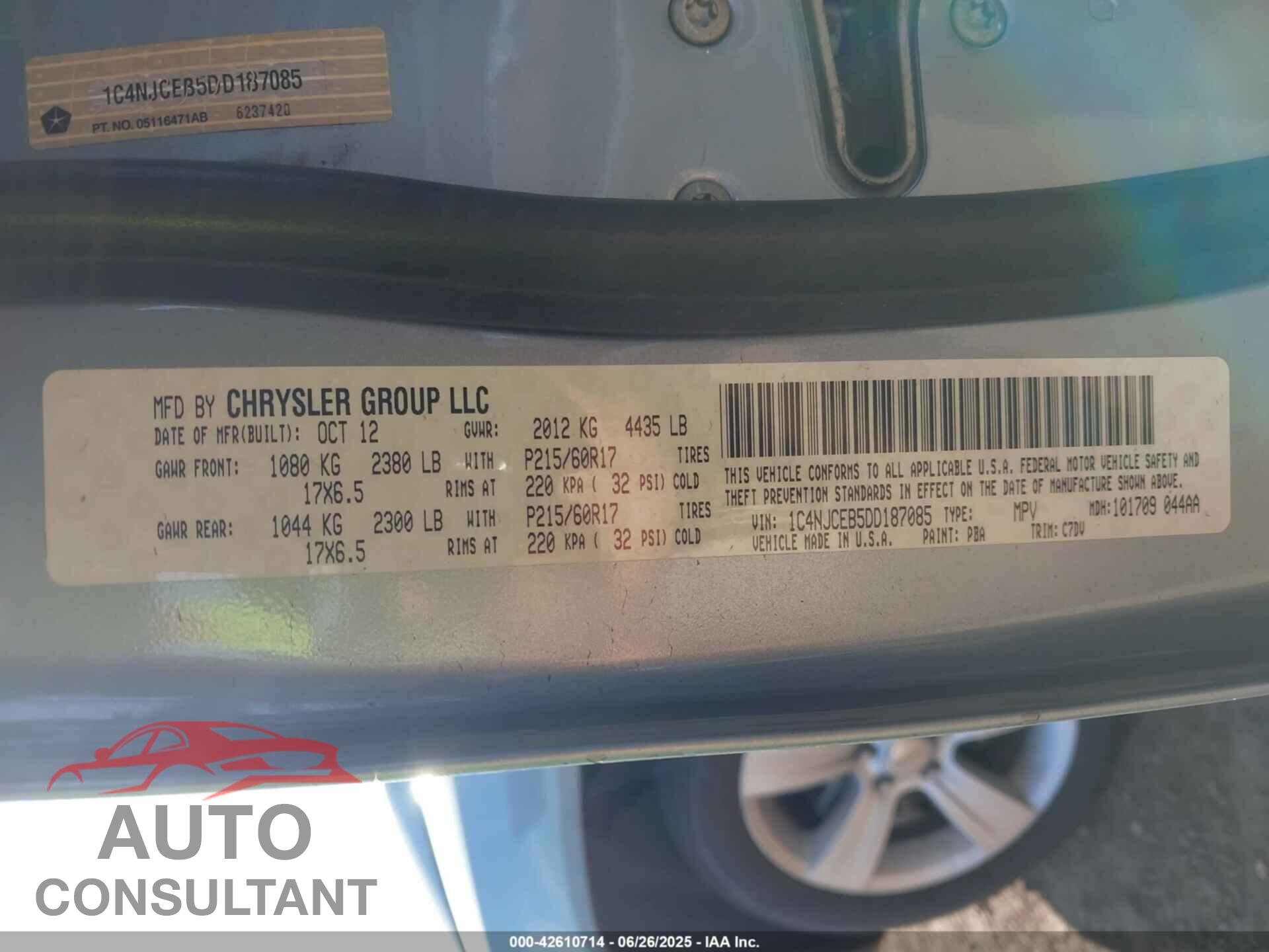 JEEP COMPASS 2013 - 1C4NJCEB5DD187085