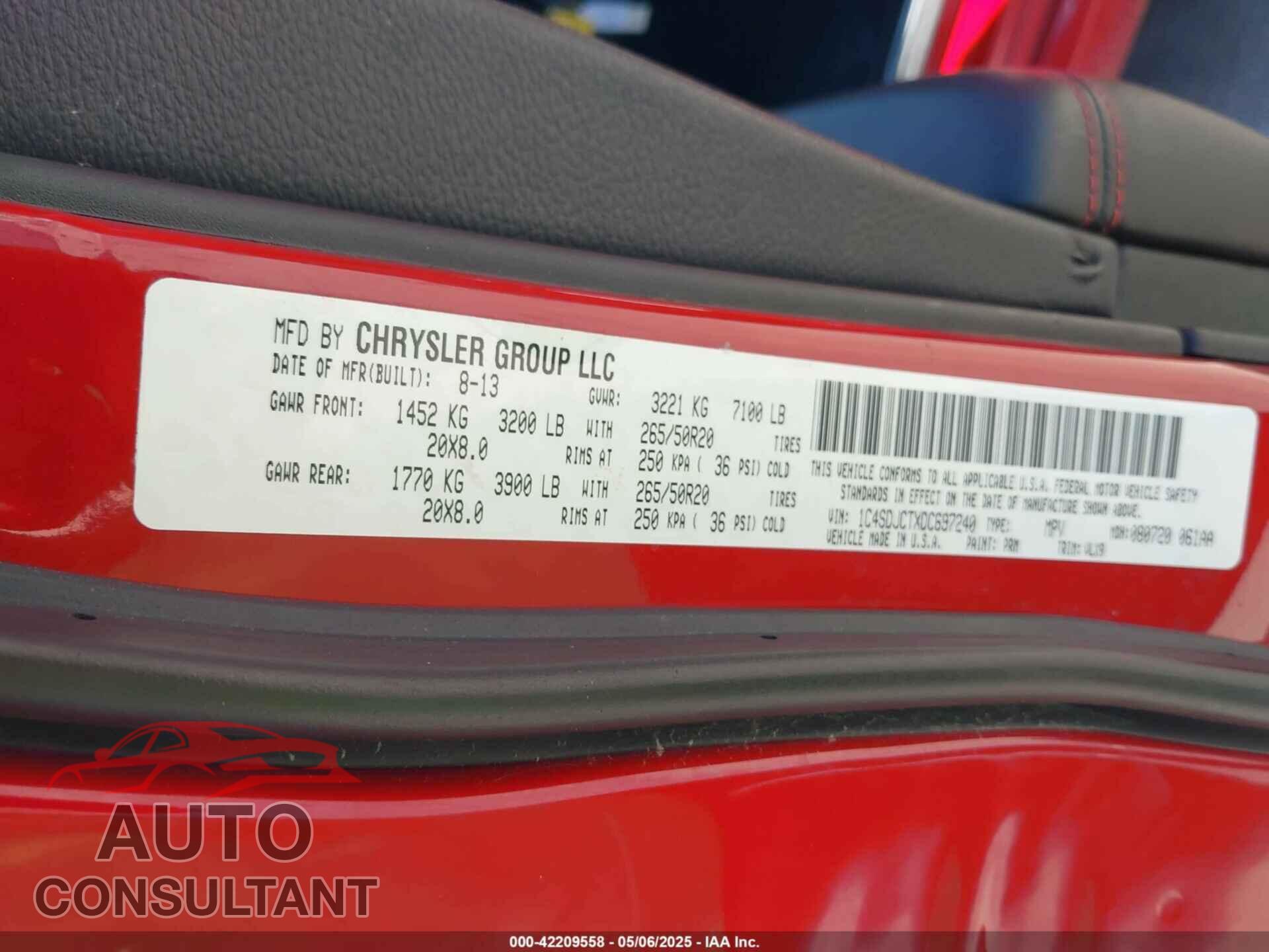 DODGE DURANGO 2013 - 1C4SDJCTXDC697240