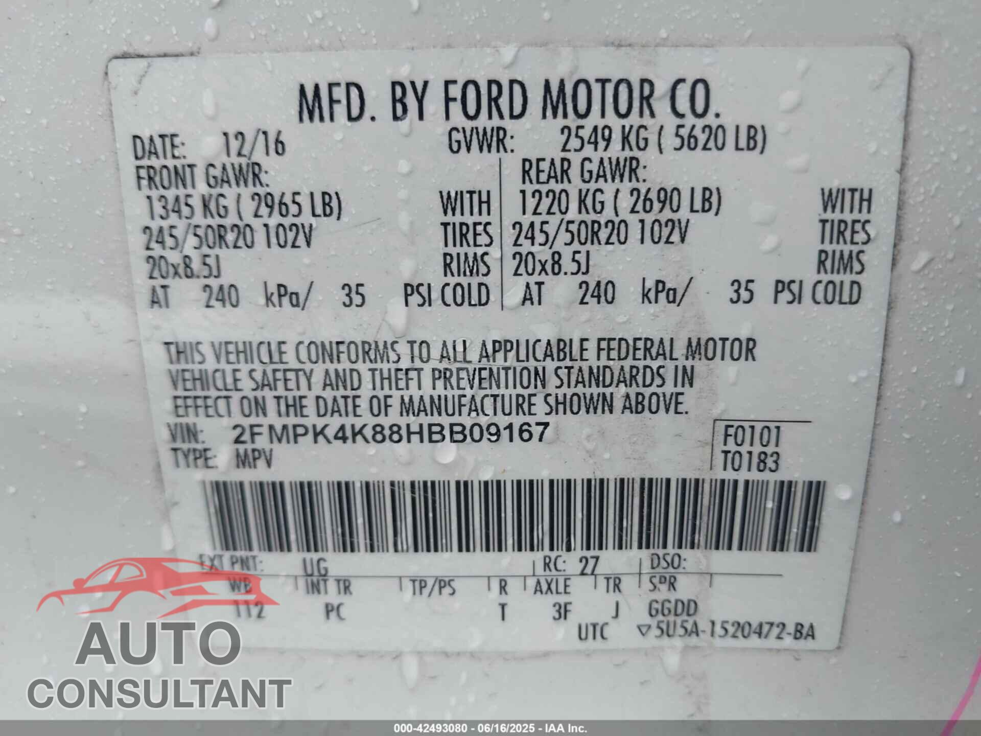 FORD EDGE 2017 - 2FMPK4K88HBB09167