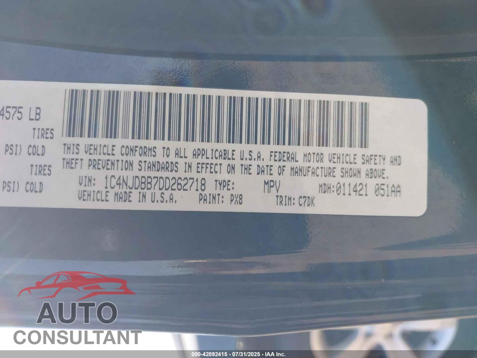 JEEP COMPASS 2013 - 1C4NJDBB7DD262718