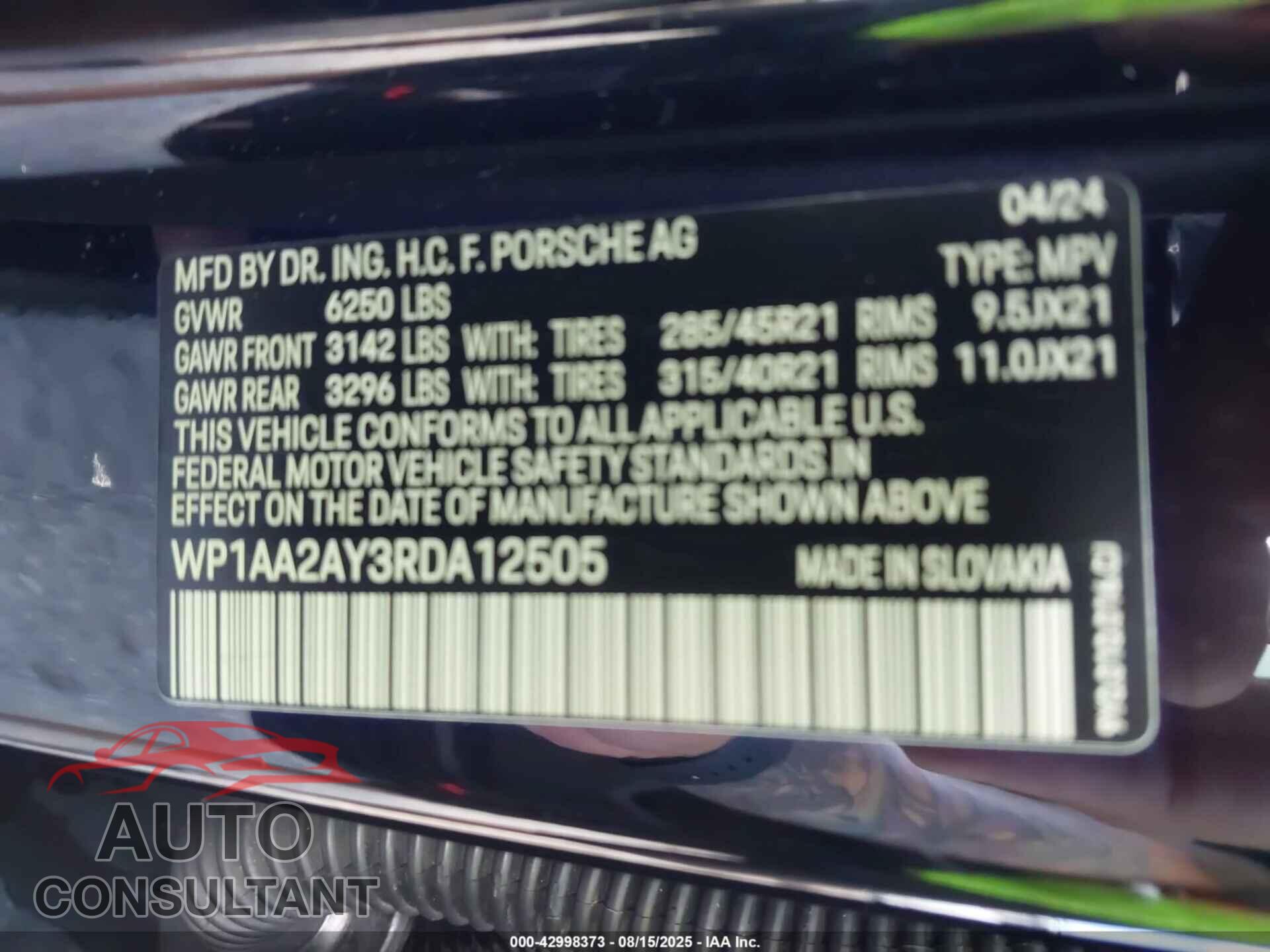 PORSCHE CAYENNE 2024 - WP1AA2AY3RDA12505