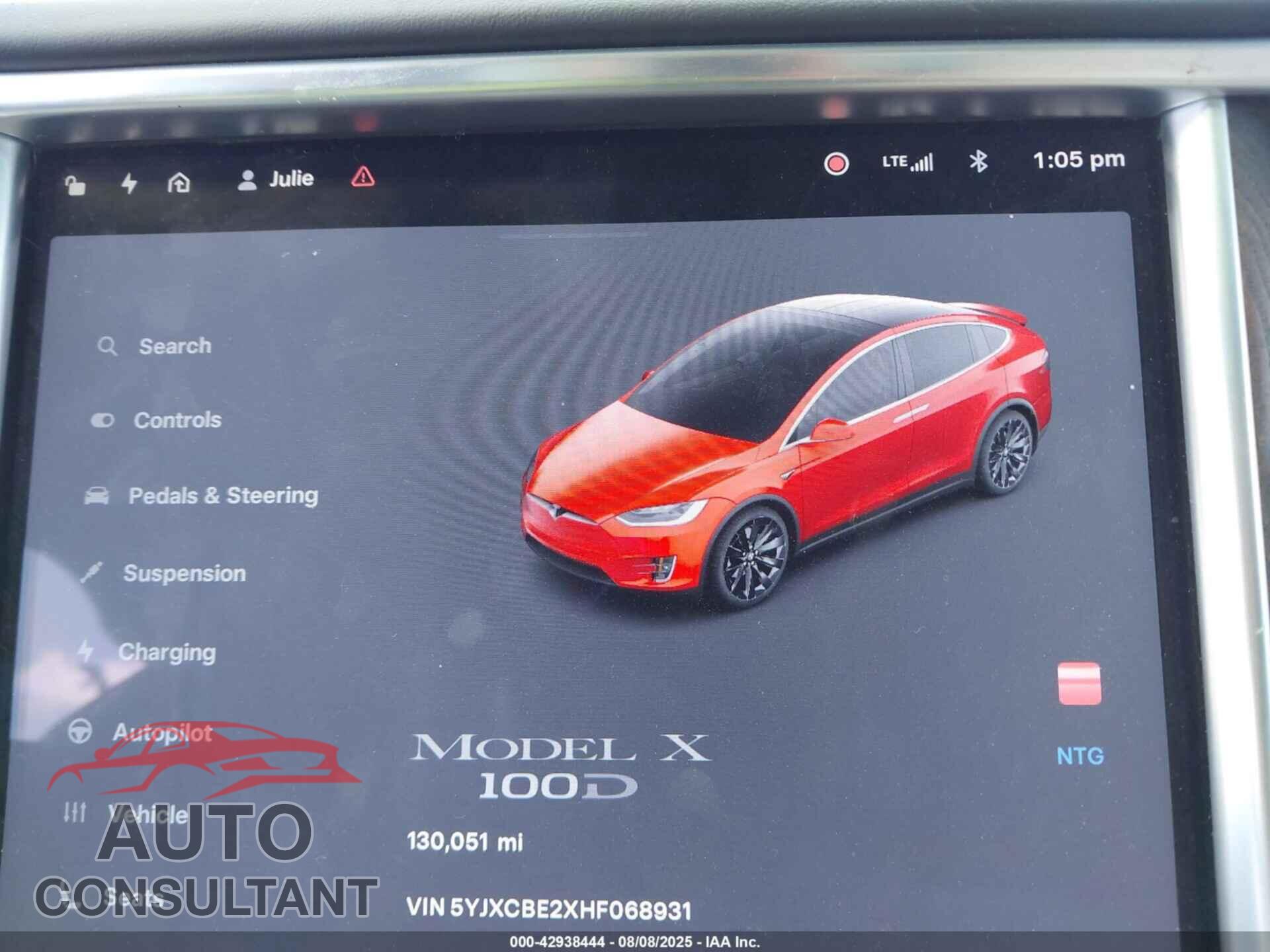 TESLA MODEL X 2017 - 5YJXCBE2XHF068931