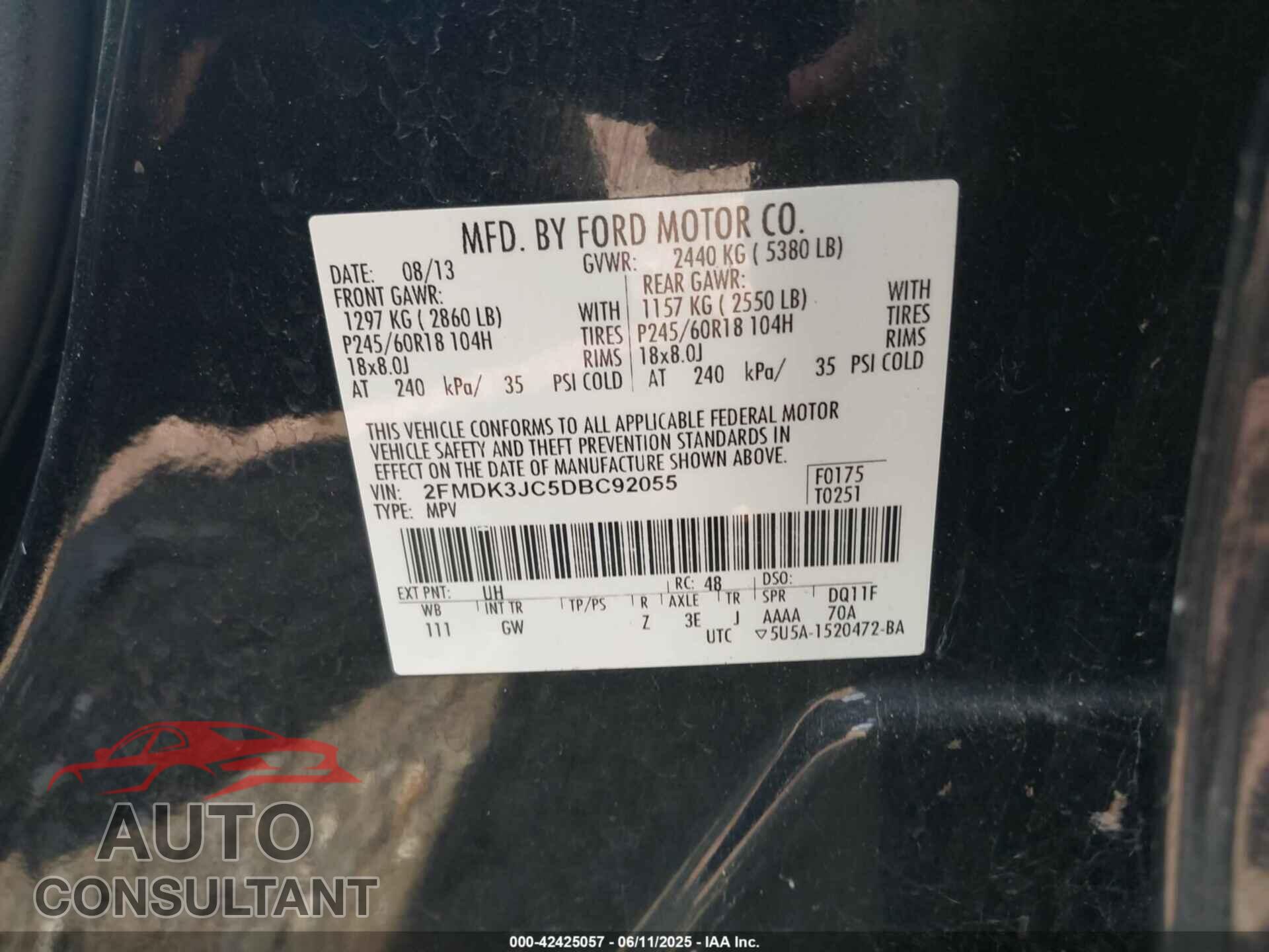 FORD EDGE 2013 - 2FMDK3JC5DBC92055