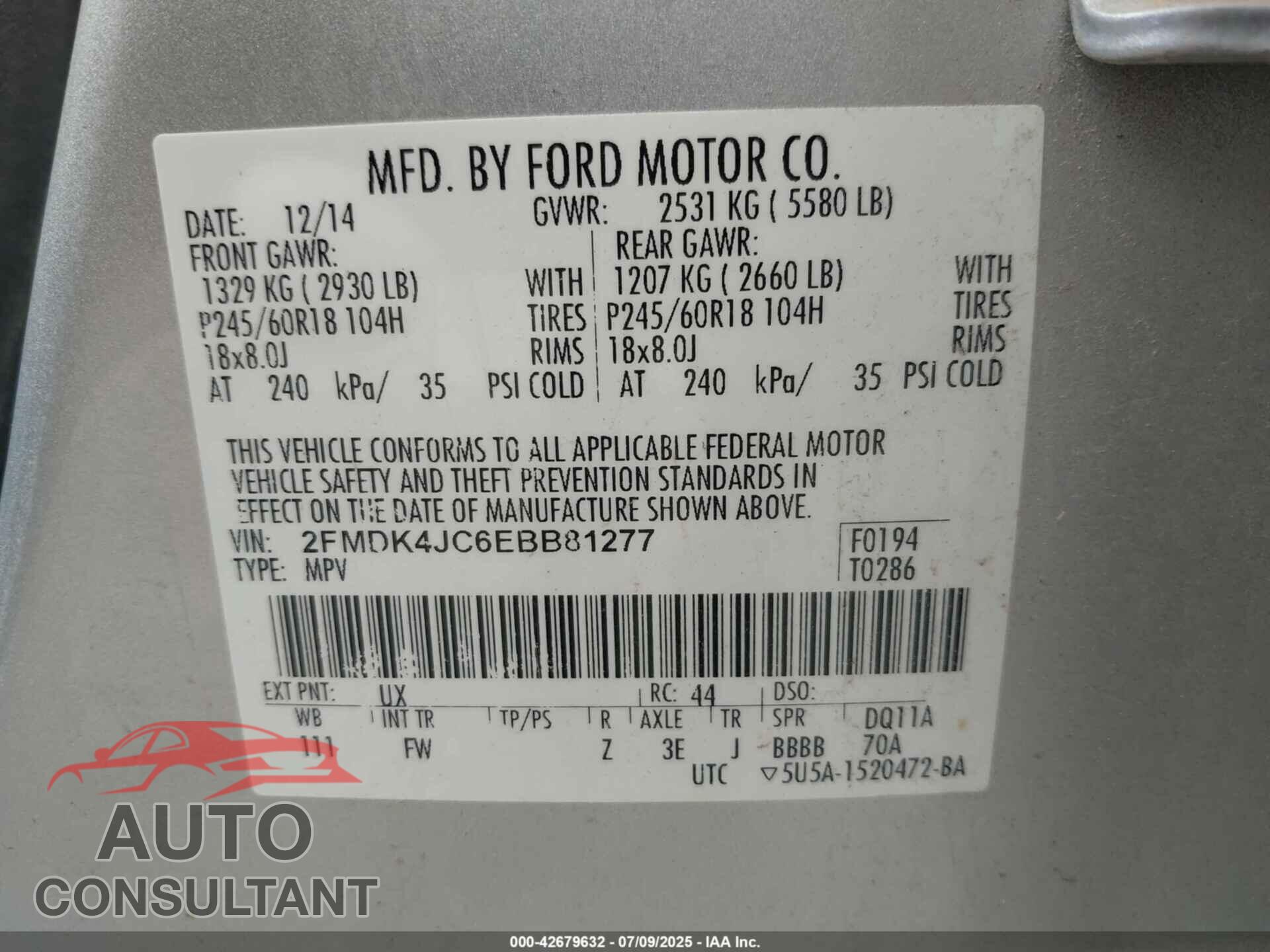 FORD EDGE 2014 - 2FMDK4JC6EBB81277