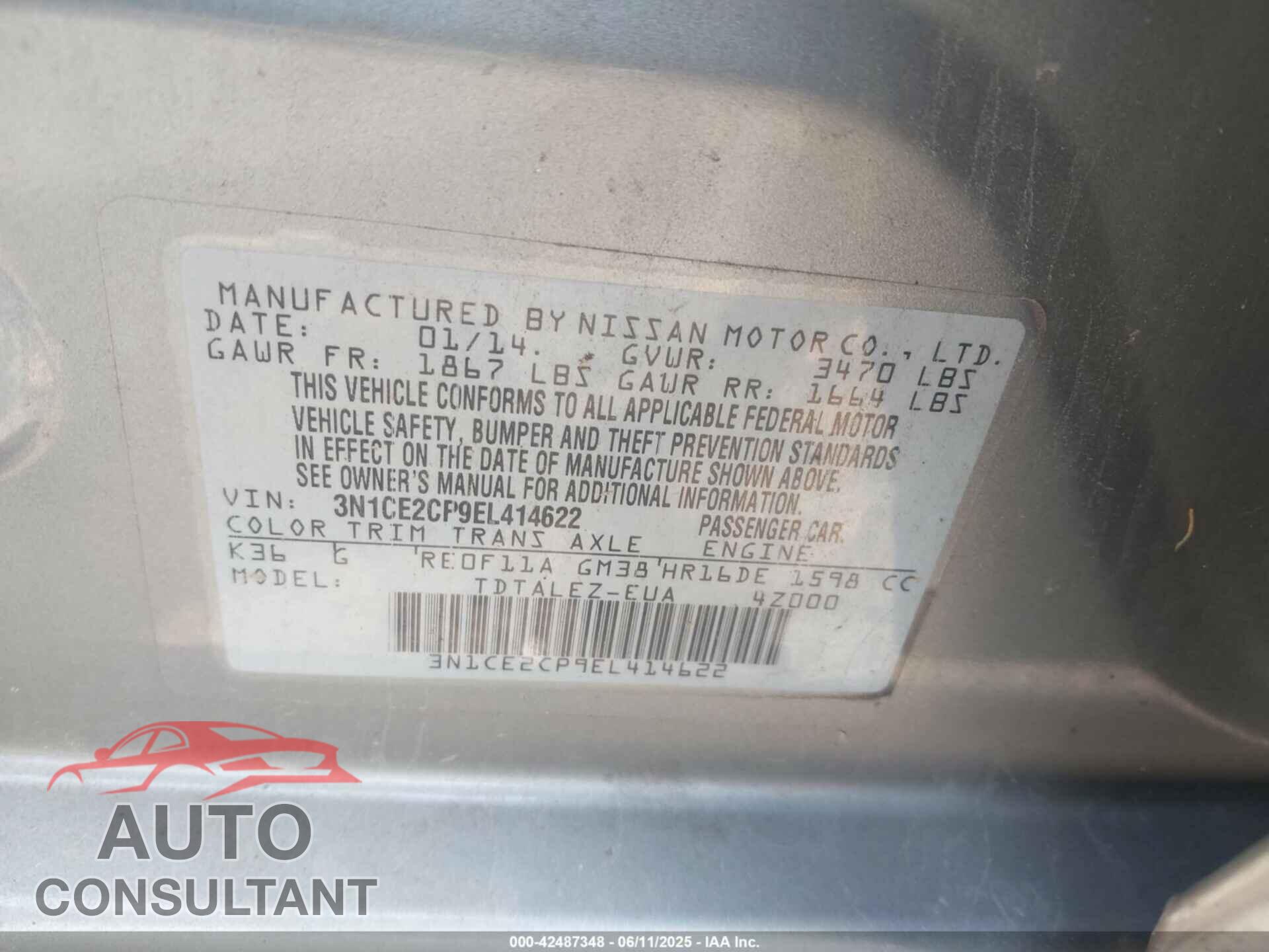NISSAN VERSA NOTE 2014 - 3N1CE2CP9EL414622
