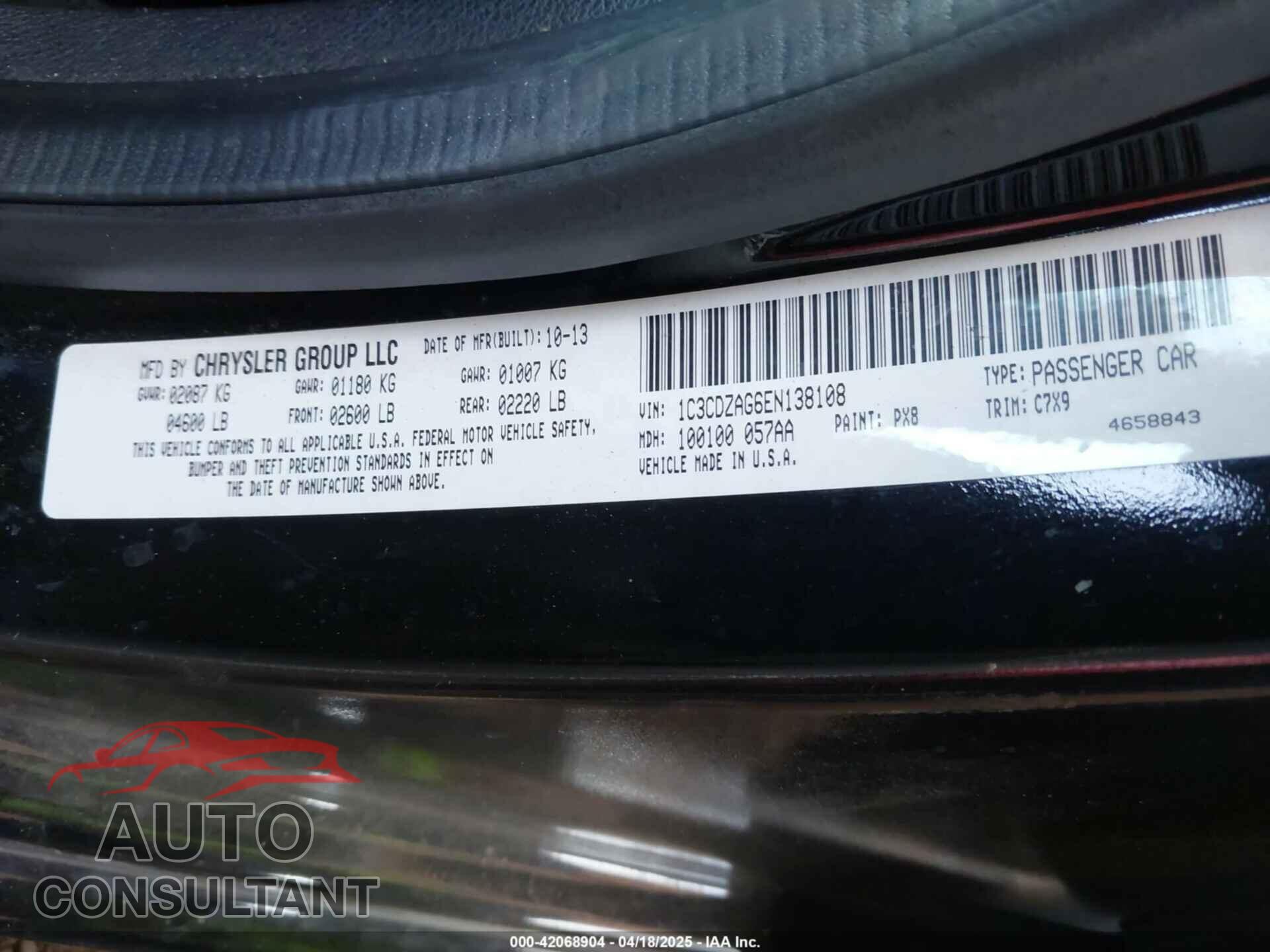 DODGE AVENGER 2014 - 1C3CDZAG6EN138108