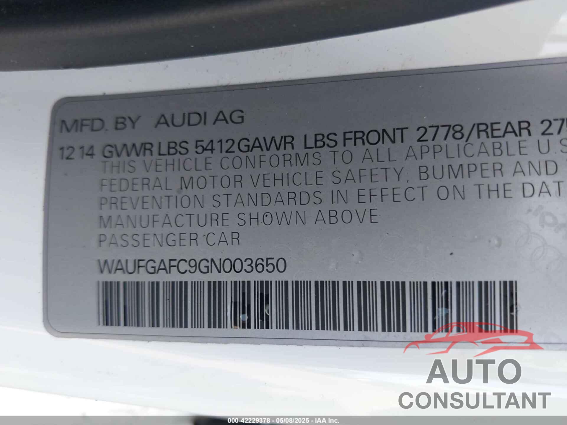 AUDI A6 2016 - WAUFGAFC9GN003650