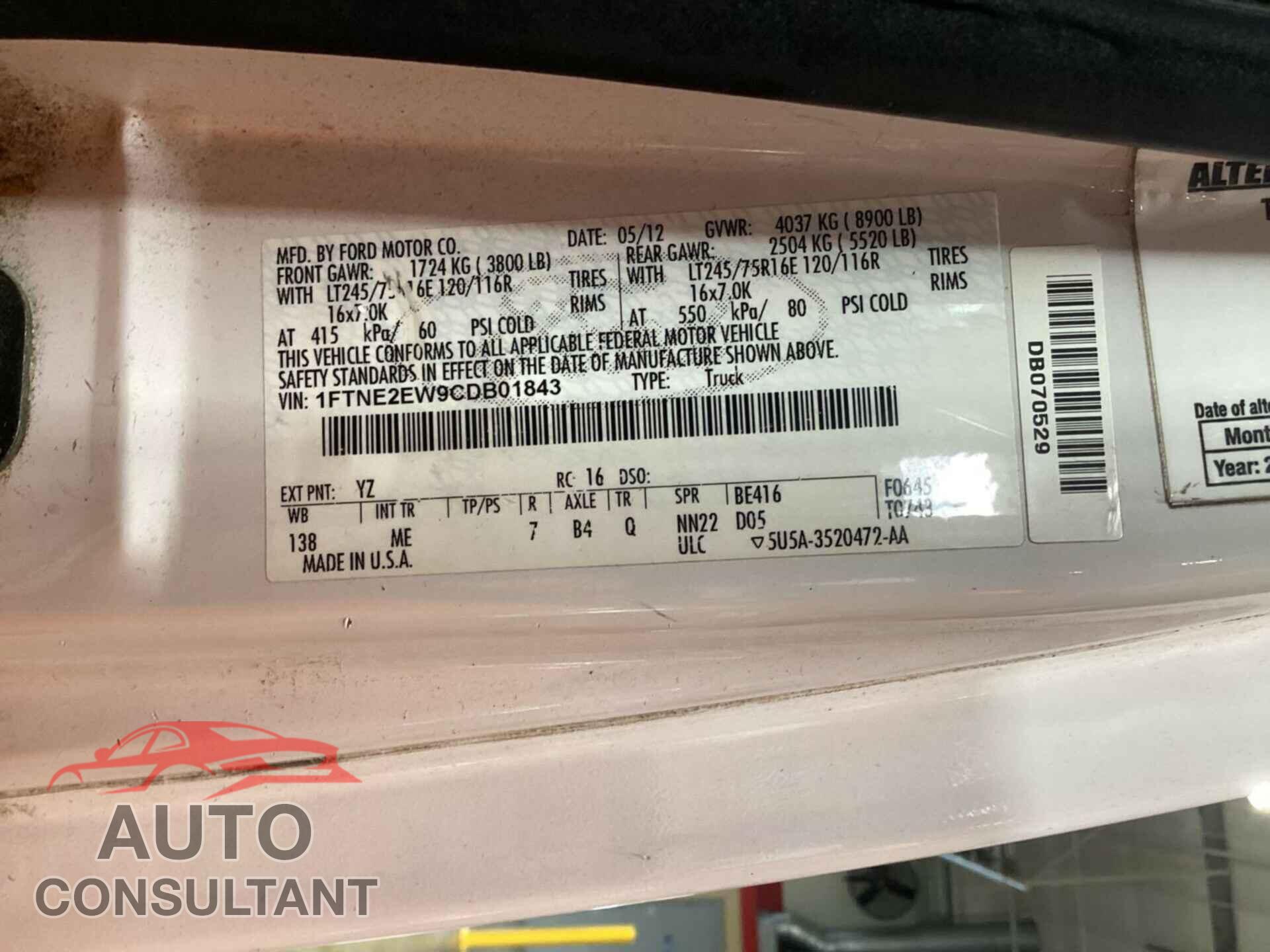 FORD ECONOLINE 2012 - 1FTNE2EW9CDB01843