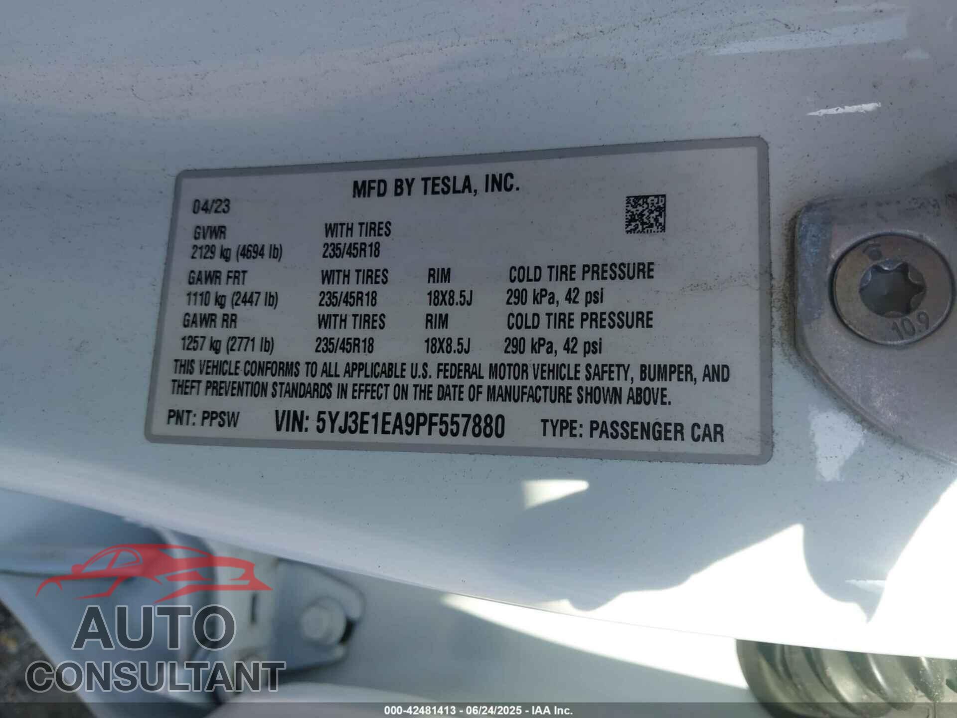 TESLA MODEL 3 2023 - 5YJ3E1EA9PF557880