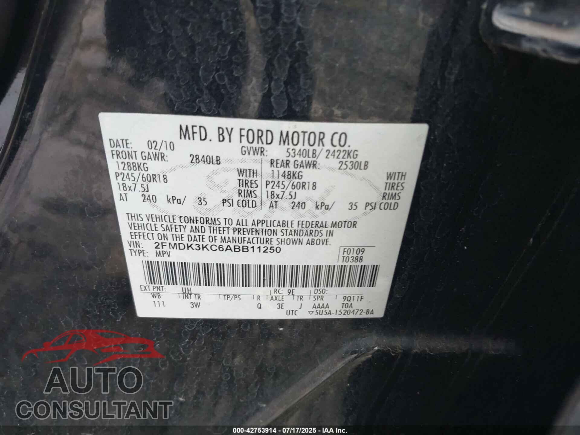 FORD EDGE 2010 - 2FMDK3KC6ABB11250