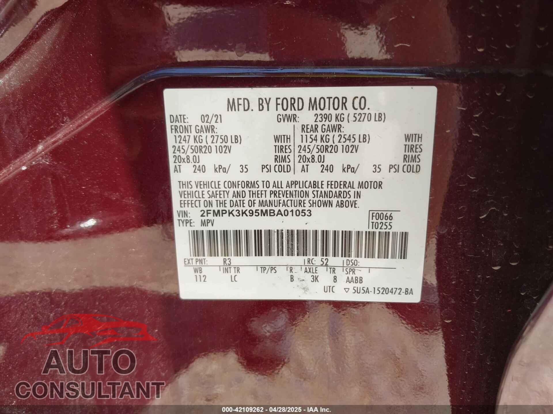 FORD EDGE 2021 - 2FMPK3K95MBA01053
