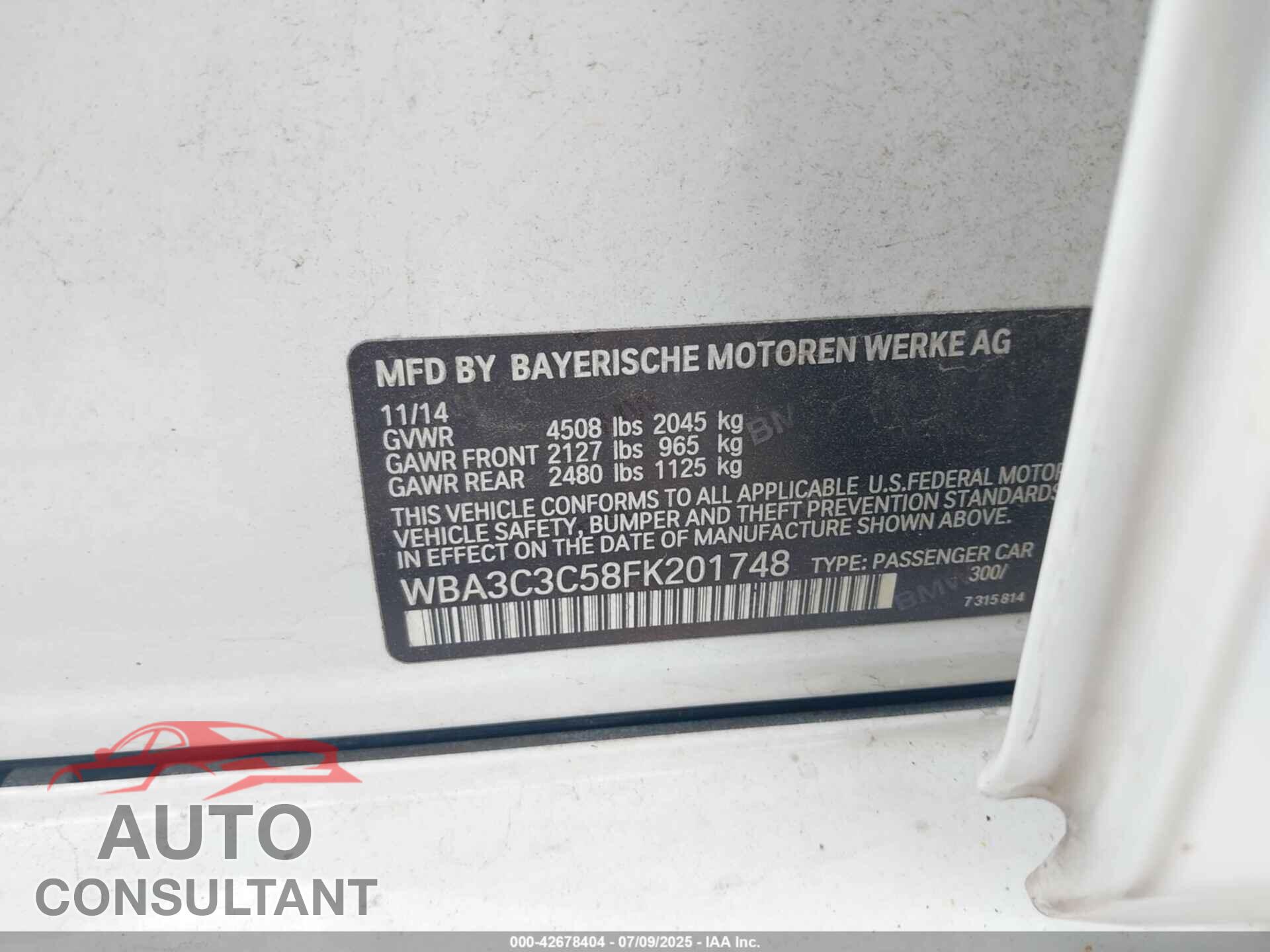 BMW 320I 2015 - WBA3C3C58FK201748