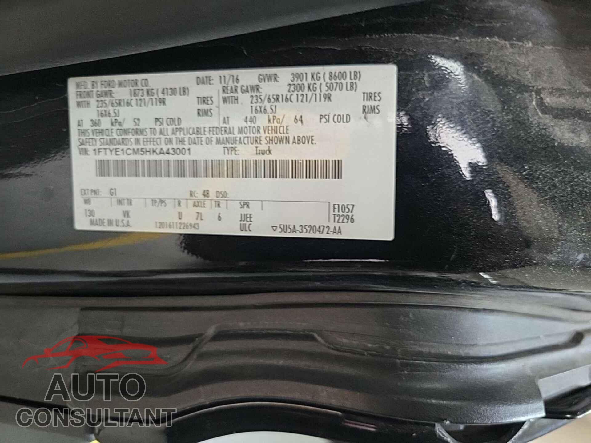 FORD TRANSIT 2017 - 1FTYE1CM5HKA43001