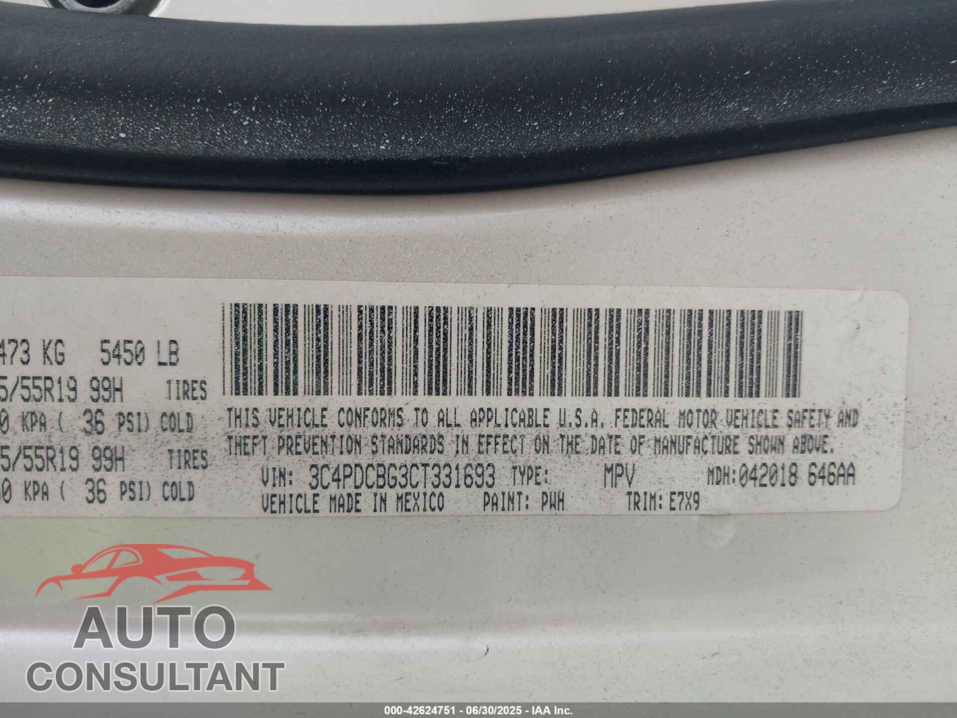 DODGE JOURNEY 2012 - 3C4PDCBG3CT331693