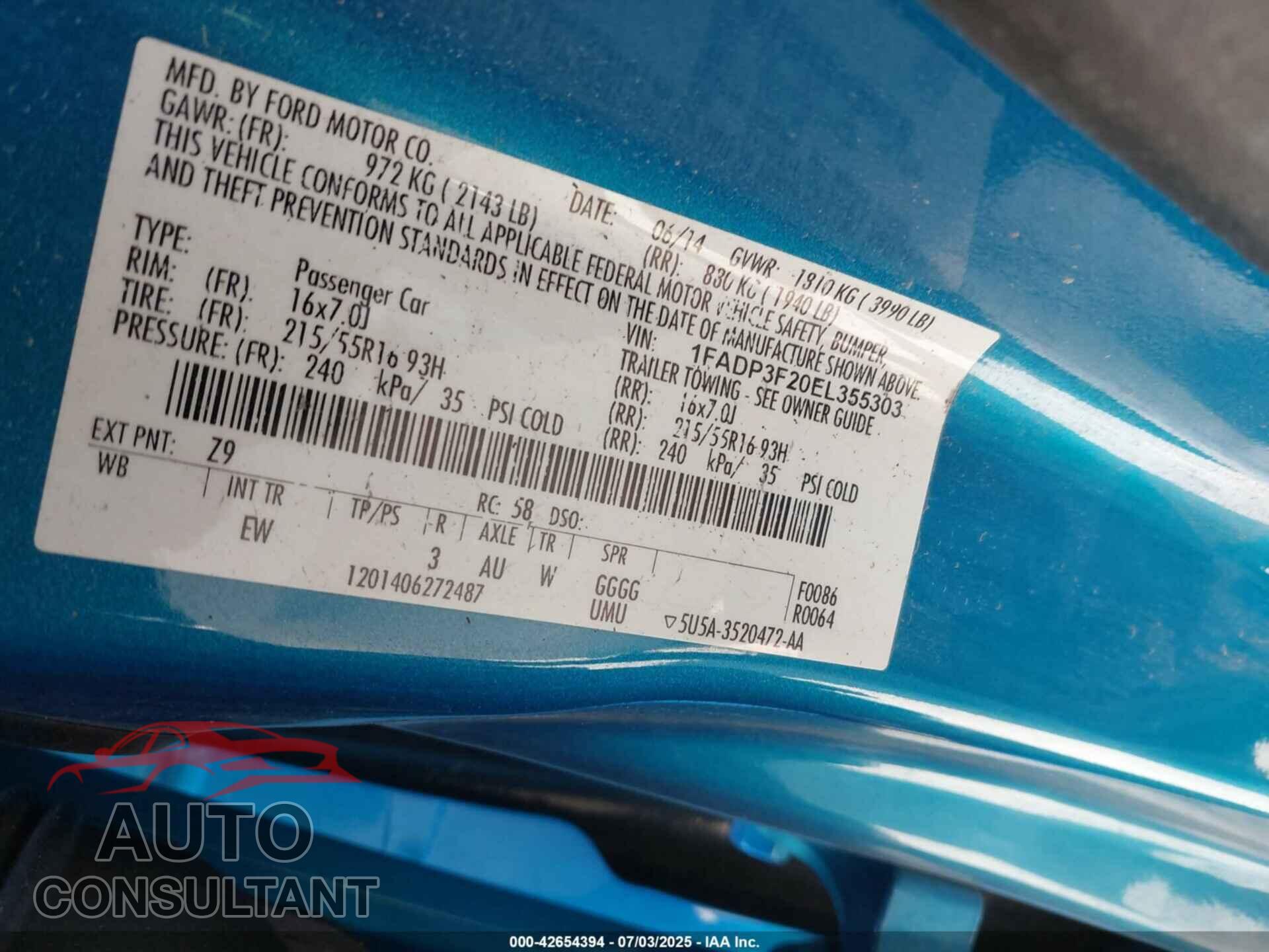 FORD FOCUS 2014 - 1FADP3F20EL355303