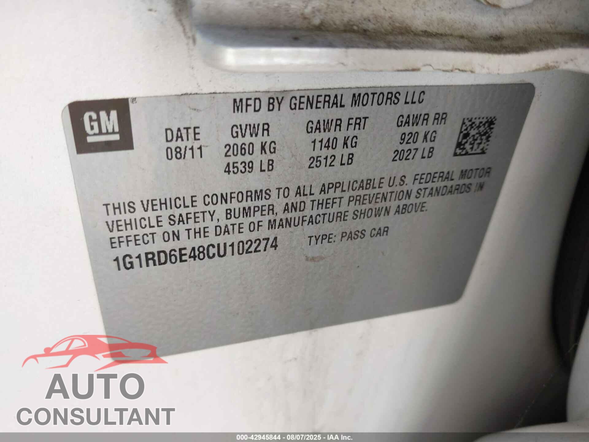 CHEVROLET VOLT 2012 - 1G1RD6E48CU102274