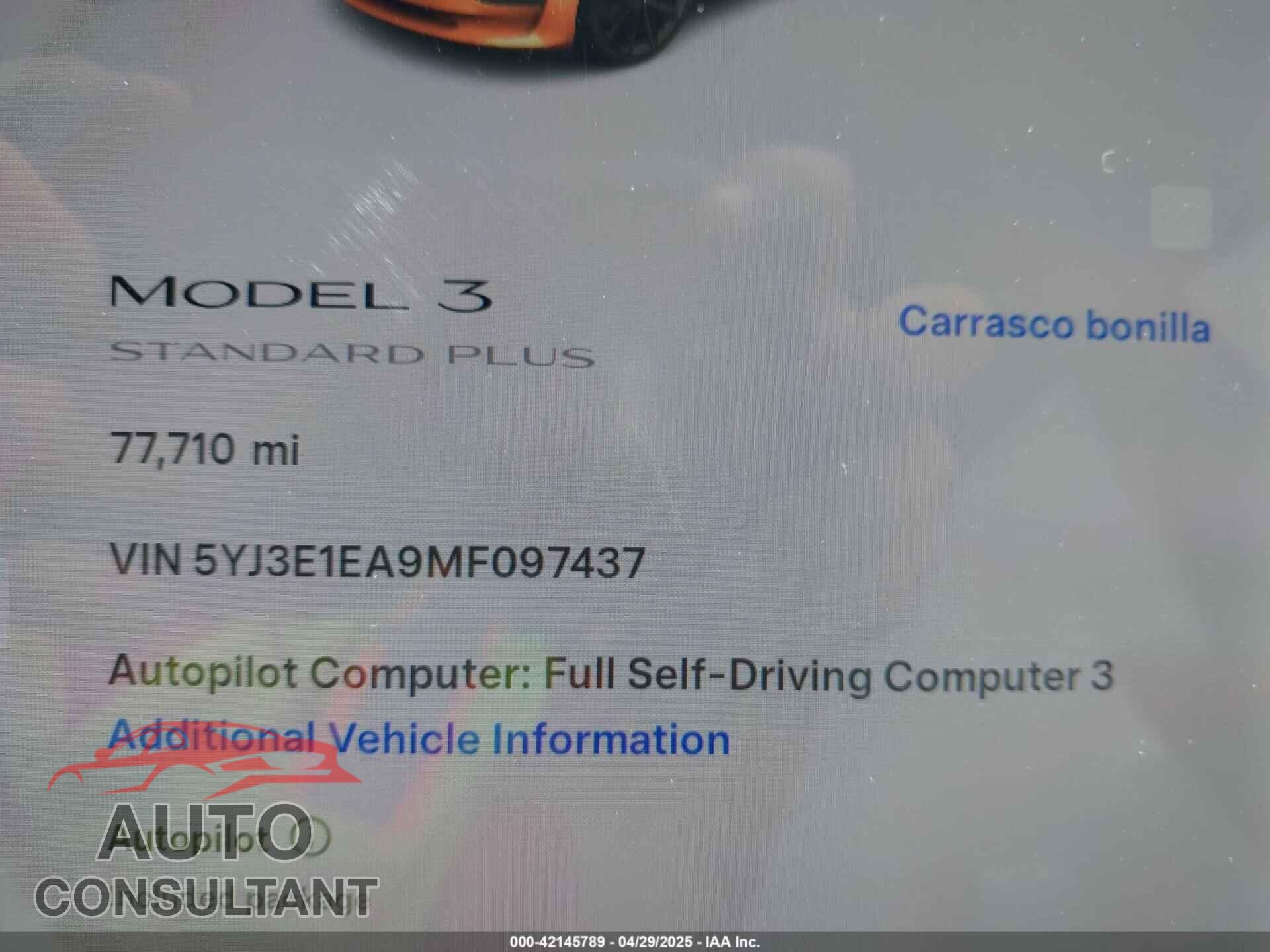 TESLA MODEL 3 2021 - 5YJ3E1EA9MF097437