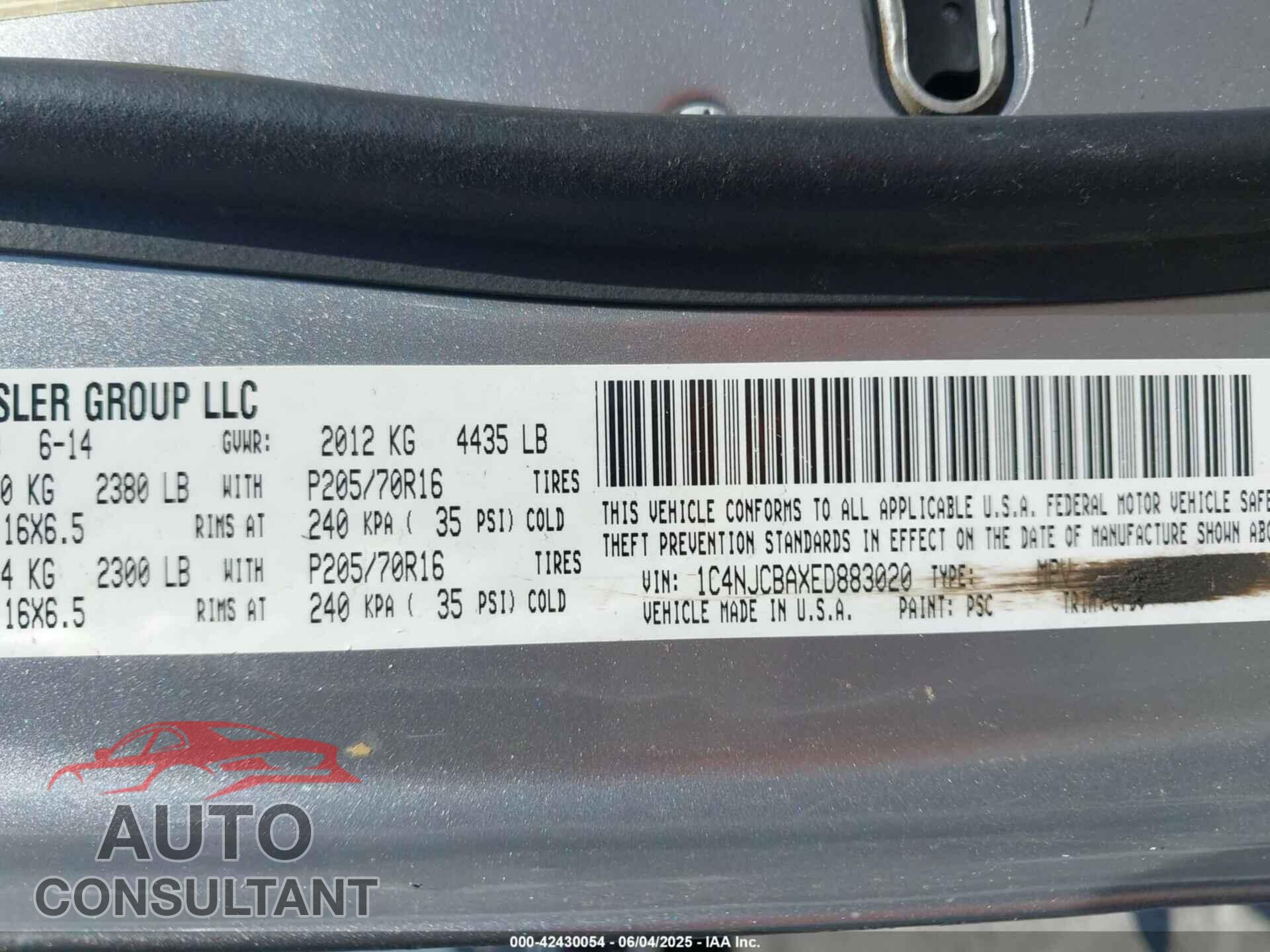 JEEP COMPASS 2014 - 1C4NJCBAXED883020