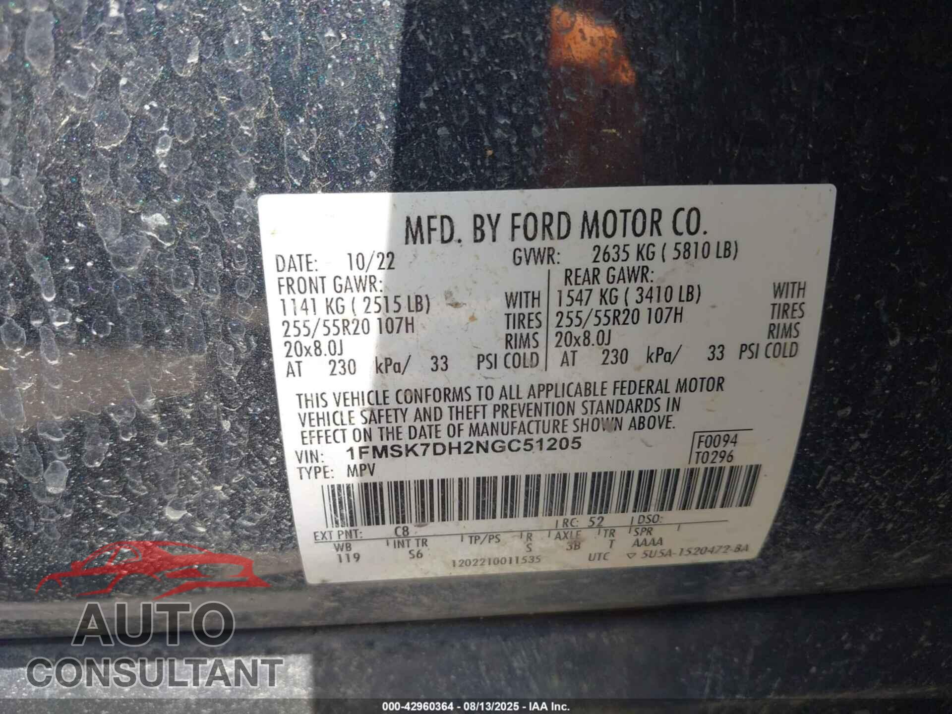 FORD EXPLORER 2022 - 1FMSK7DH2NGC51205