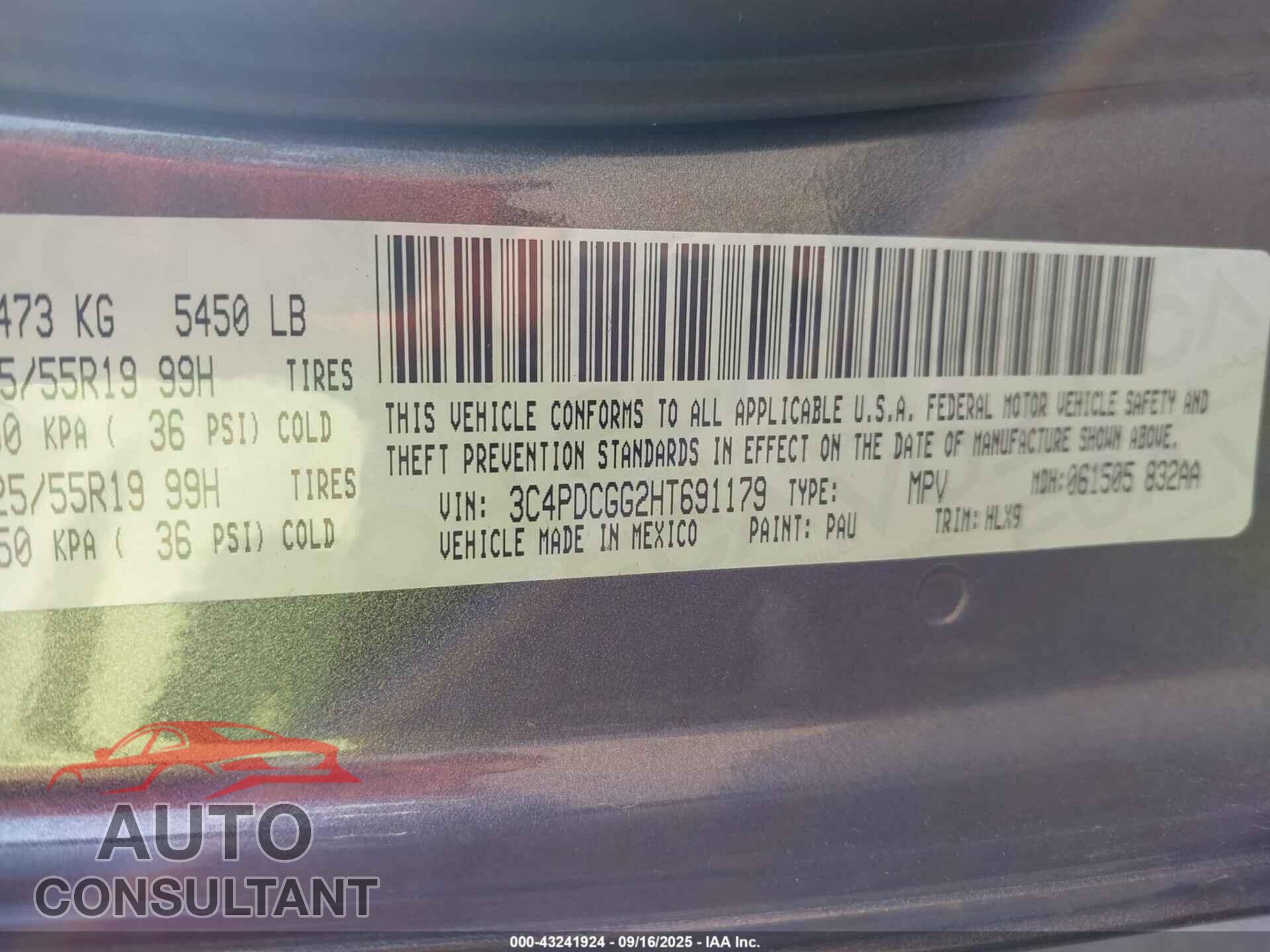 DODGE JOURNEY 2017 - 3C4PDCGG2HT691179