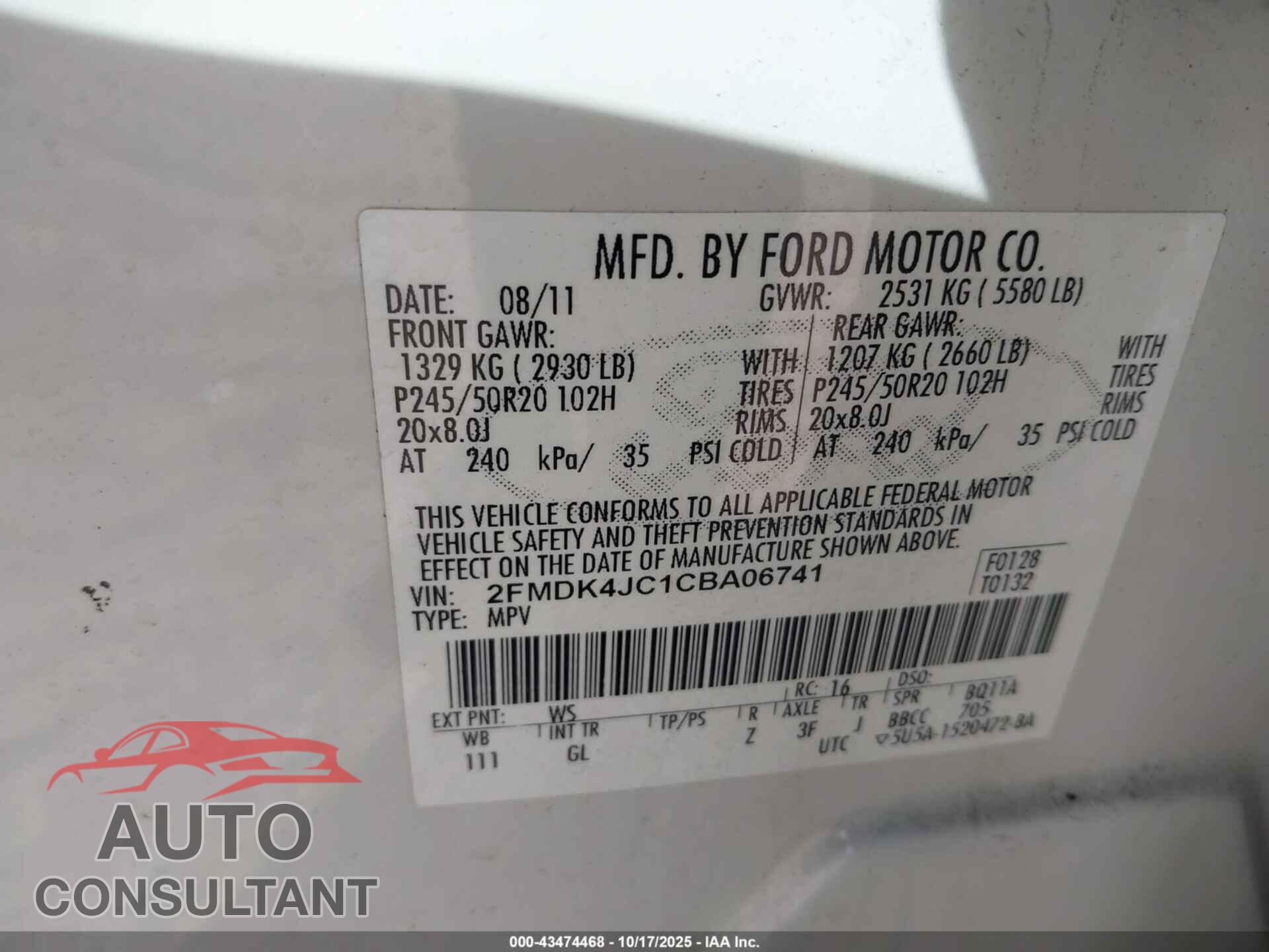 FORD EDGE 2012 - 2FMDK4JC1CBA06741