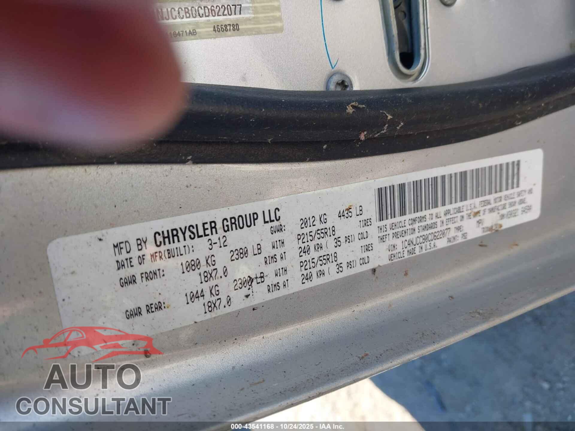 JEEP COMPASS 2012 - 1C4NJCCB0CD622077