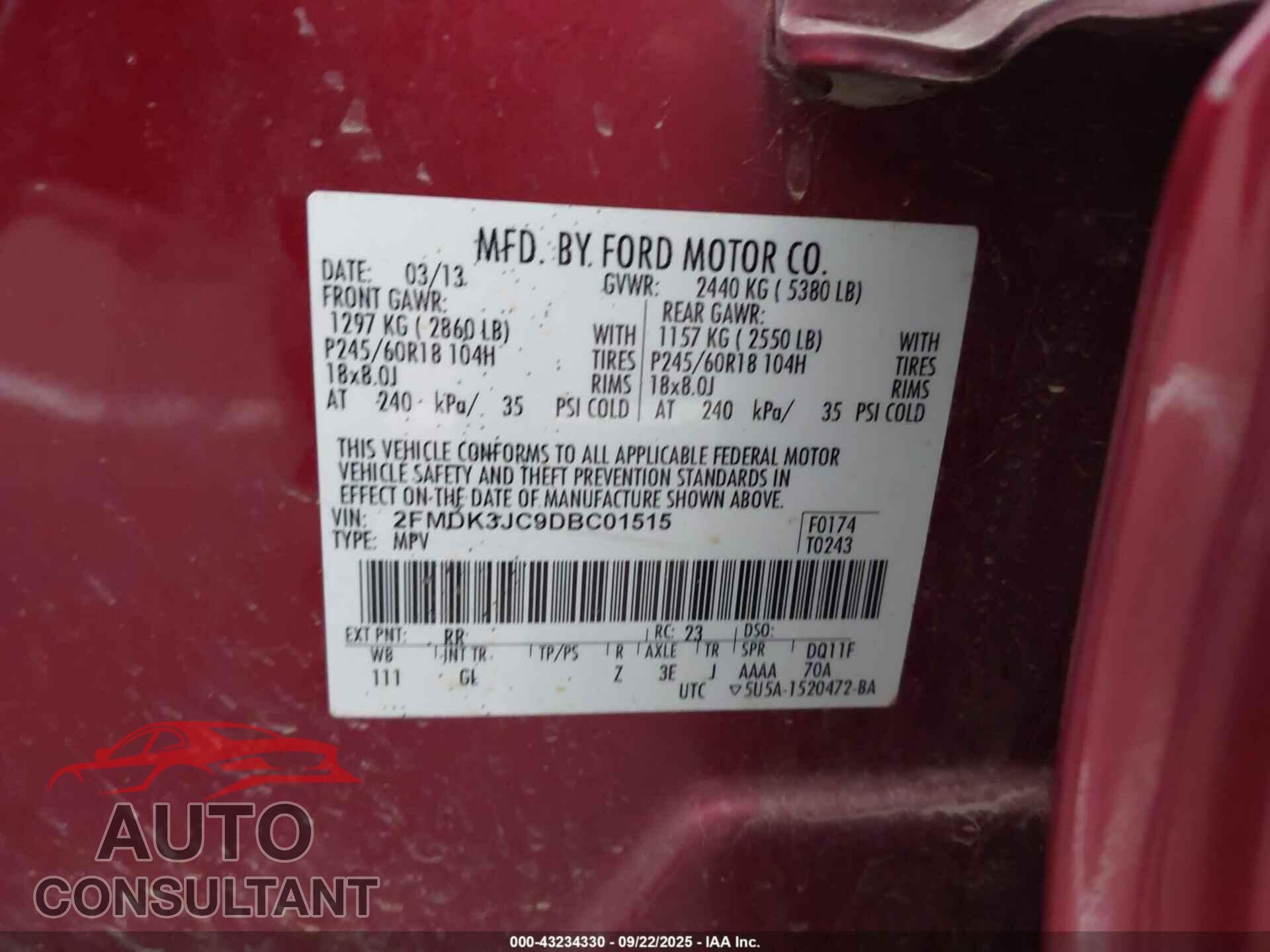 FORD EDGE 2013 - 2FMDK3JC9DBC01515