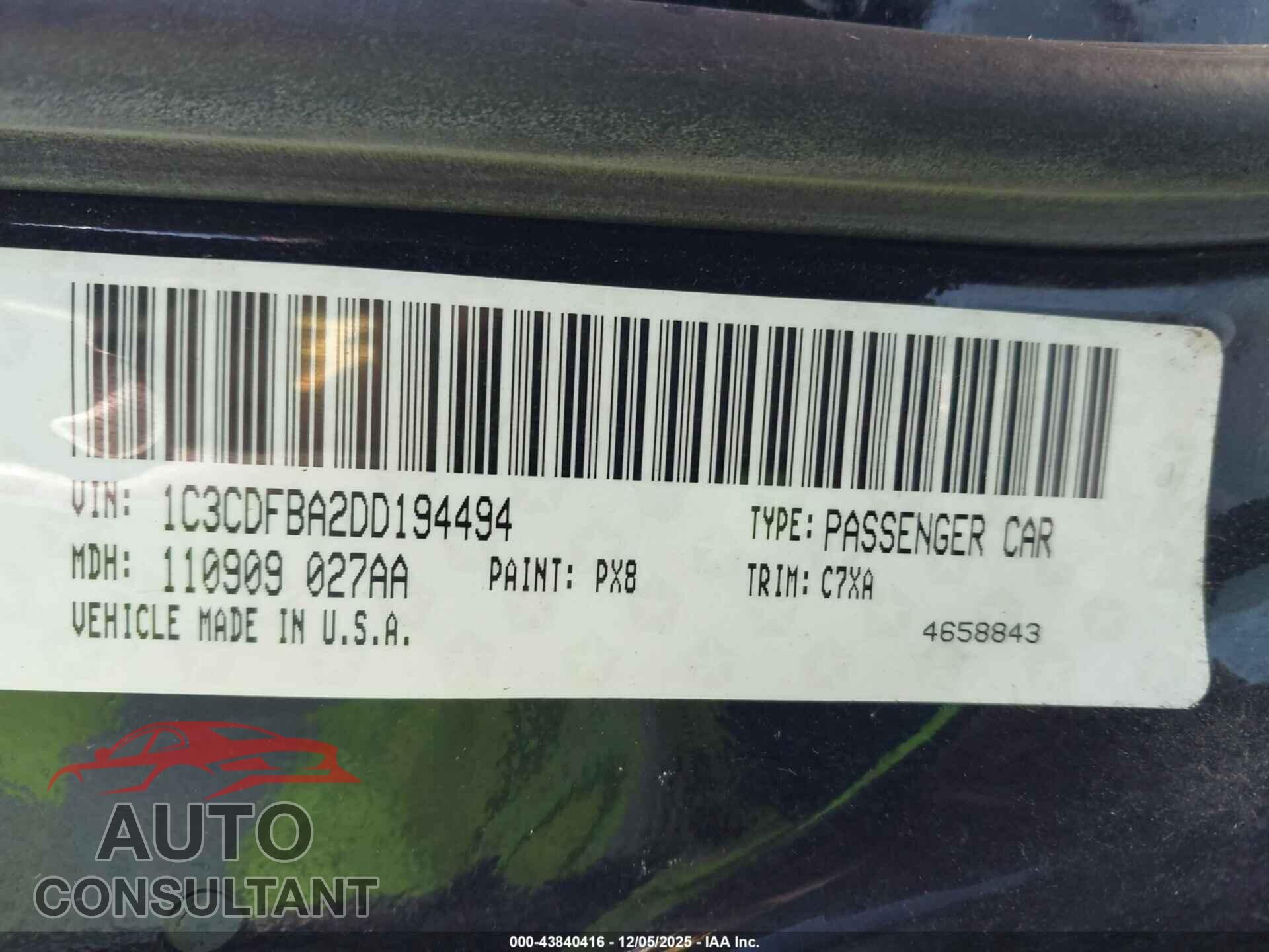 DODGE DART 2013 - 1C3CDFBA2DD194494