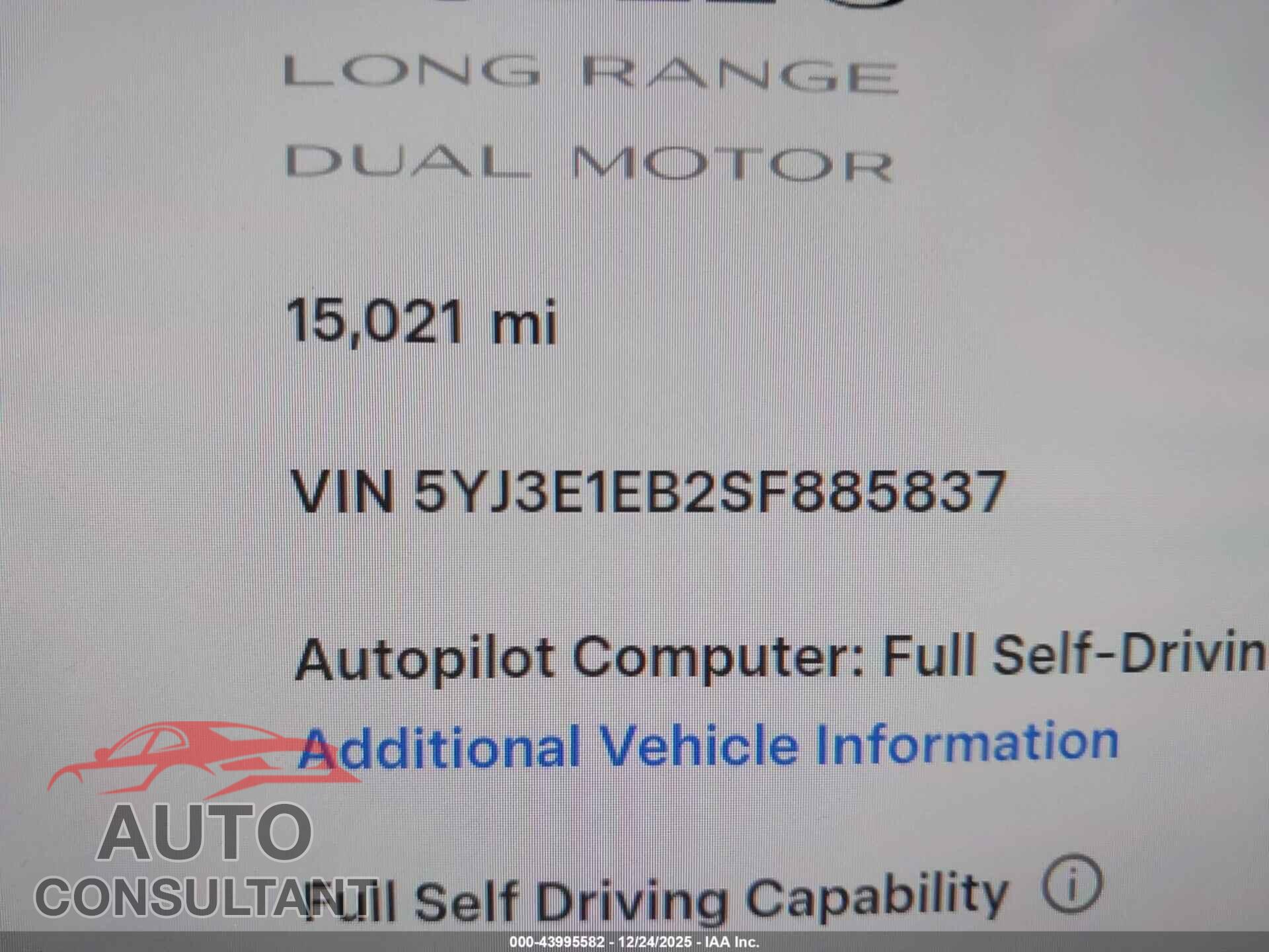 TESLA MODEL 3 2025 - 5YJ3E1EB2SF885837