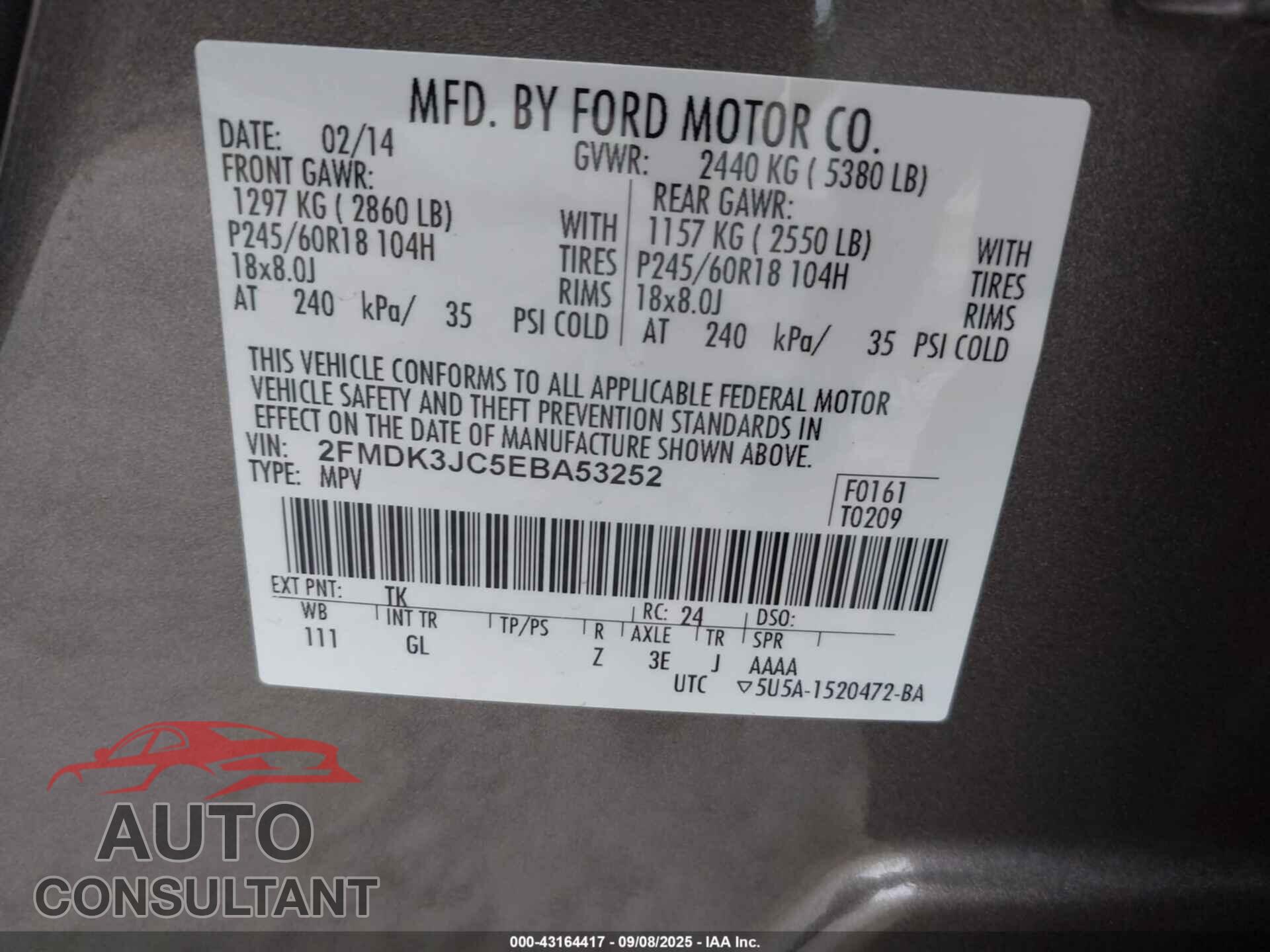 FORD EDGE 2014 - 2FMDK3JC5EBA53252