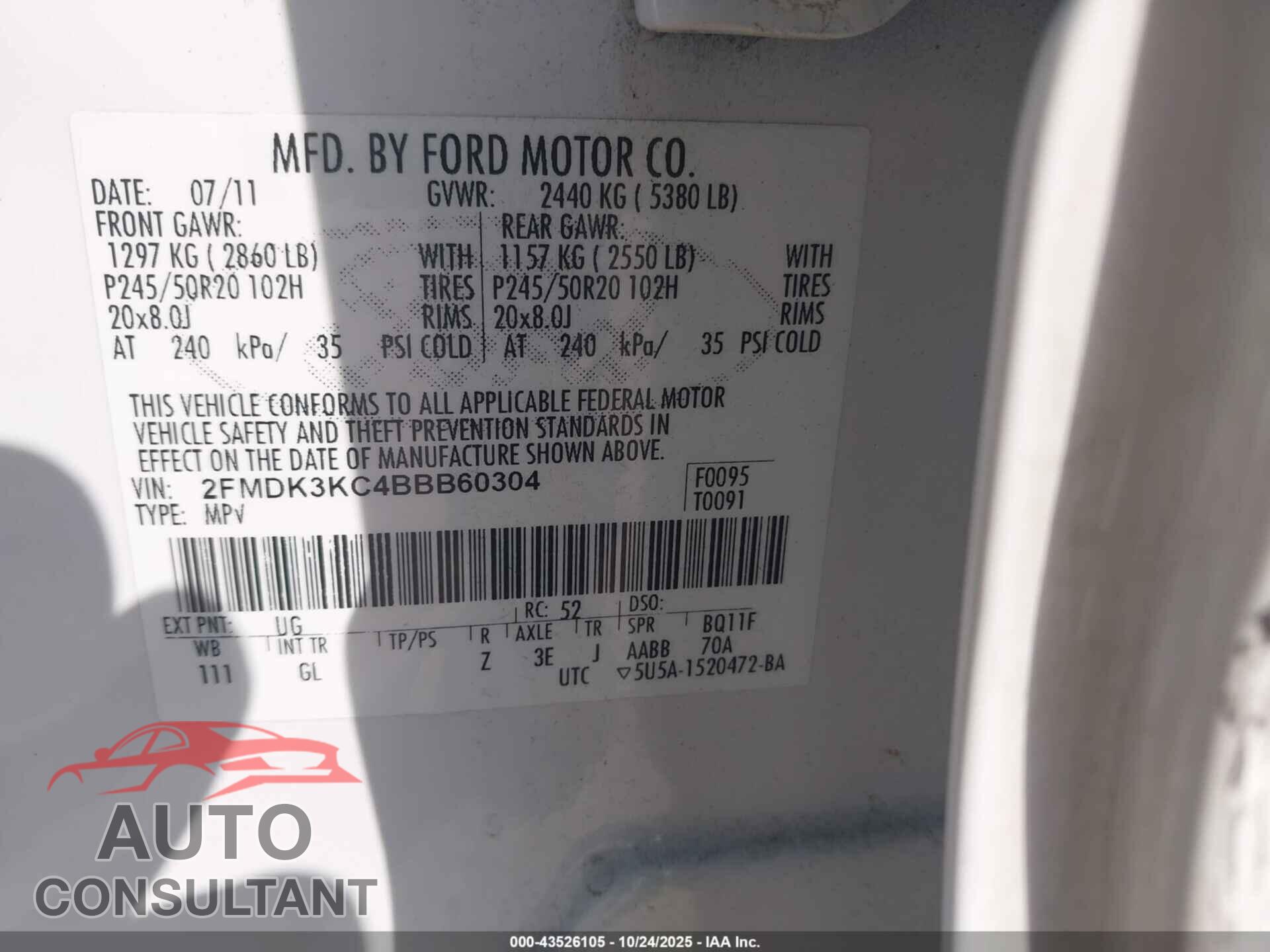 FORD EDGE 2011 - 2FMDK3KC4BBB60304