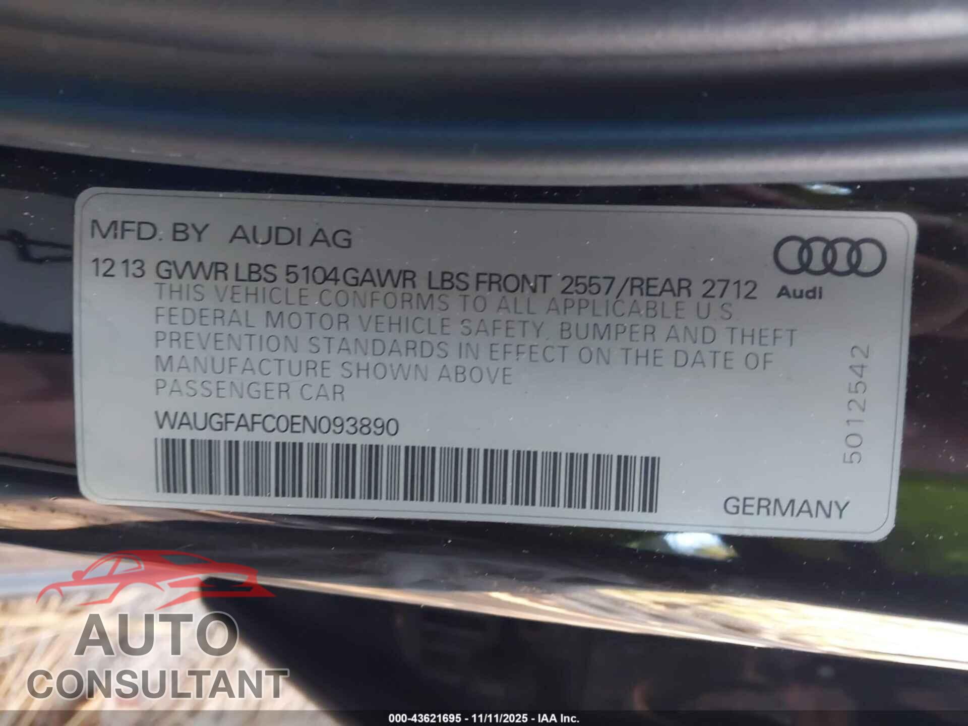 AUDI A6 2014 - WAUGFAFC0EN093890