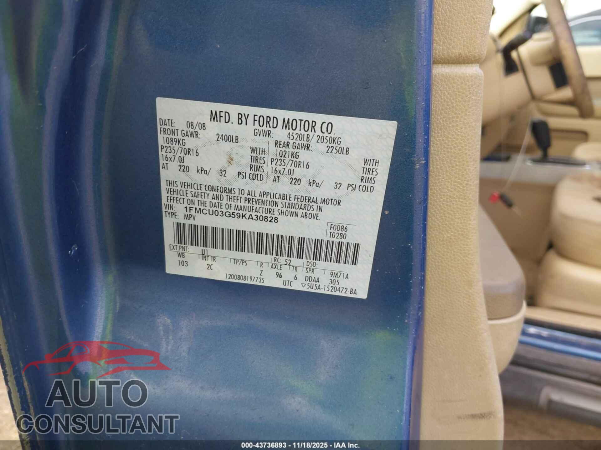 FORD ESCAPE 2009 - 1FMCU03G59KA30828