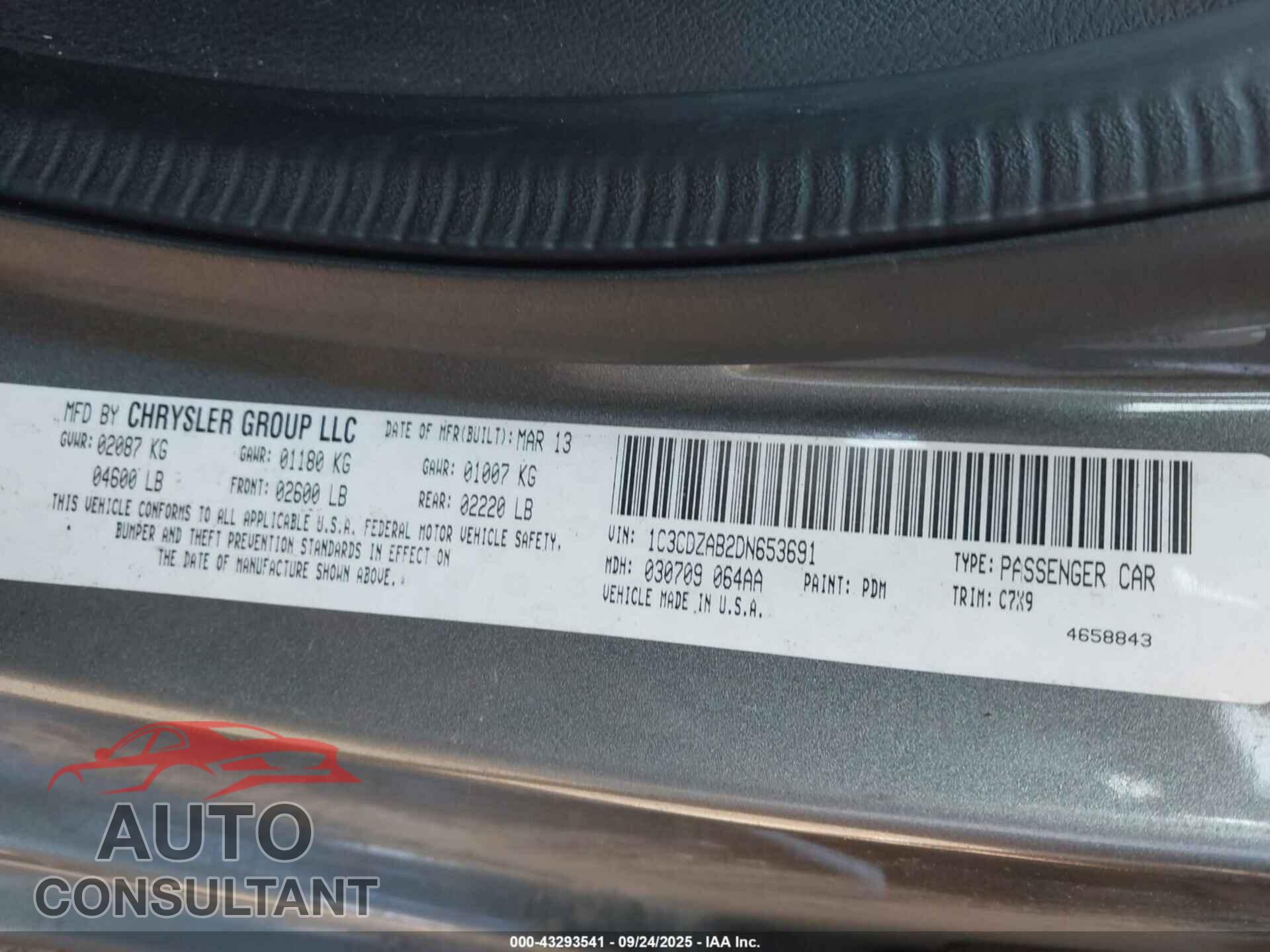 DODGE AVENGER 2013 - 1C3CDZAB2DN653691