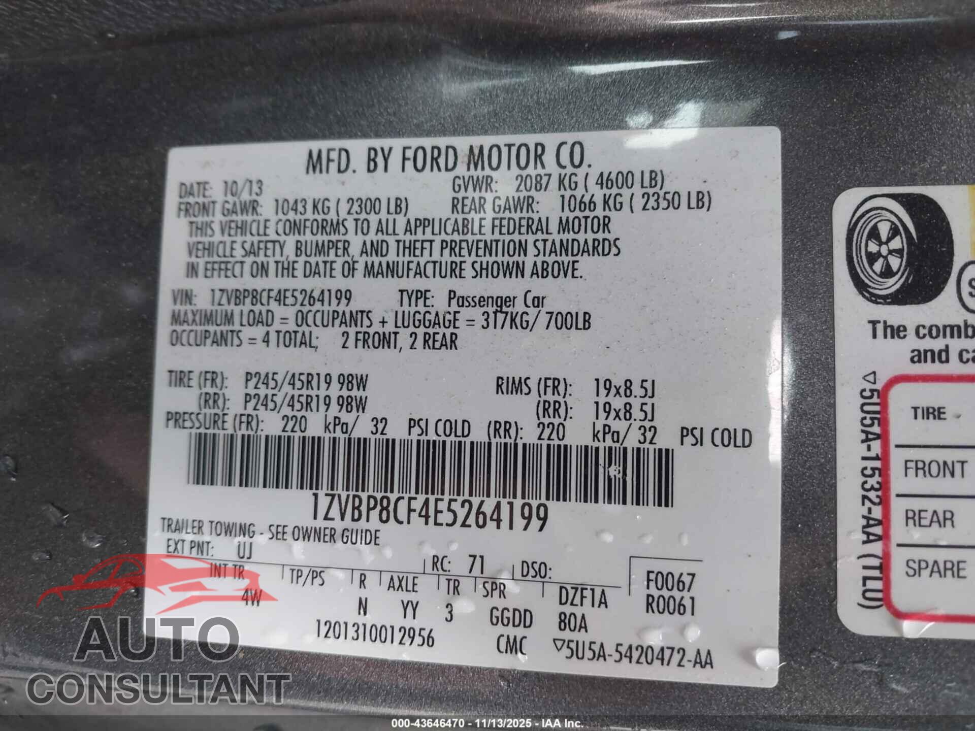 FORD MUSTANG 2014 - 1ZVBP8CF4E5264199